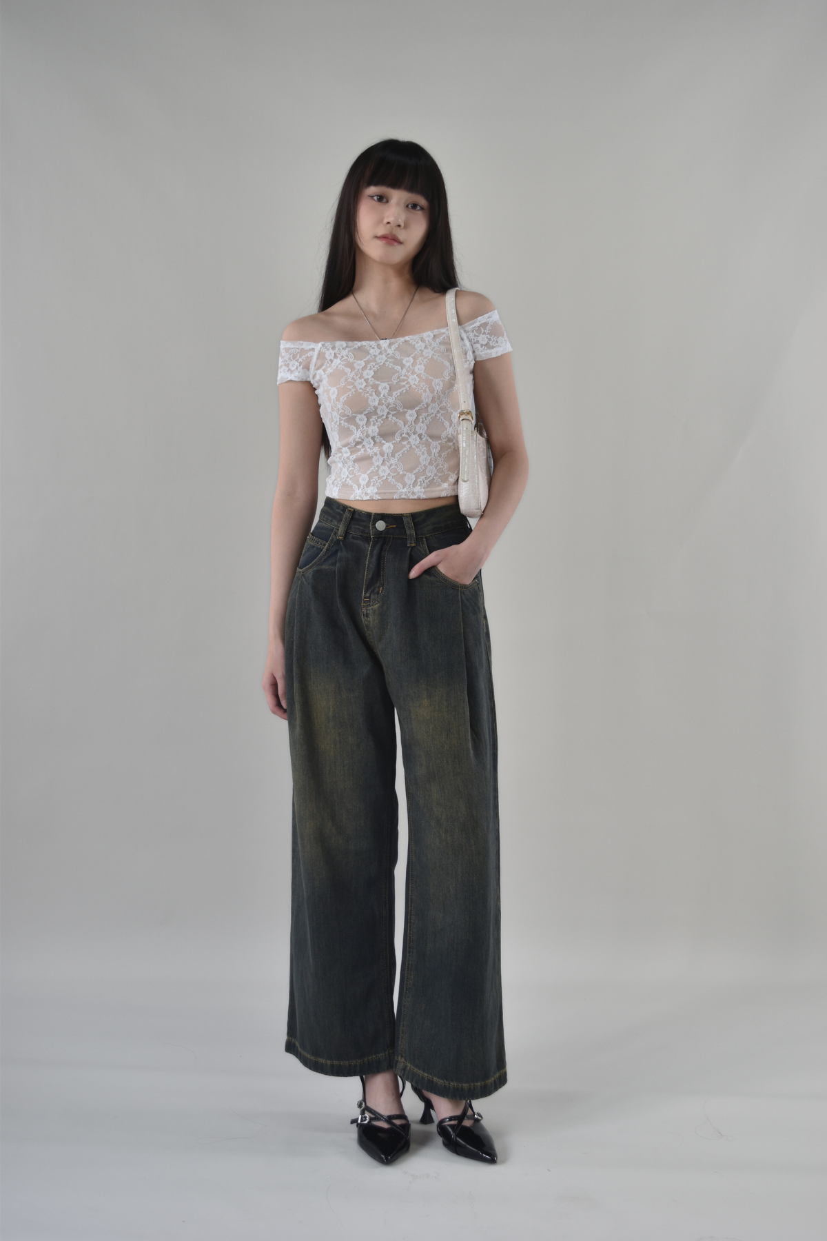 Sammie Front Pleat Relaxed Cut Long Jeans