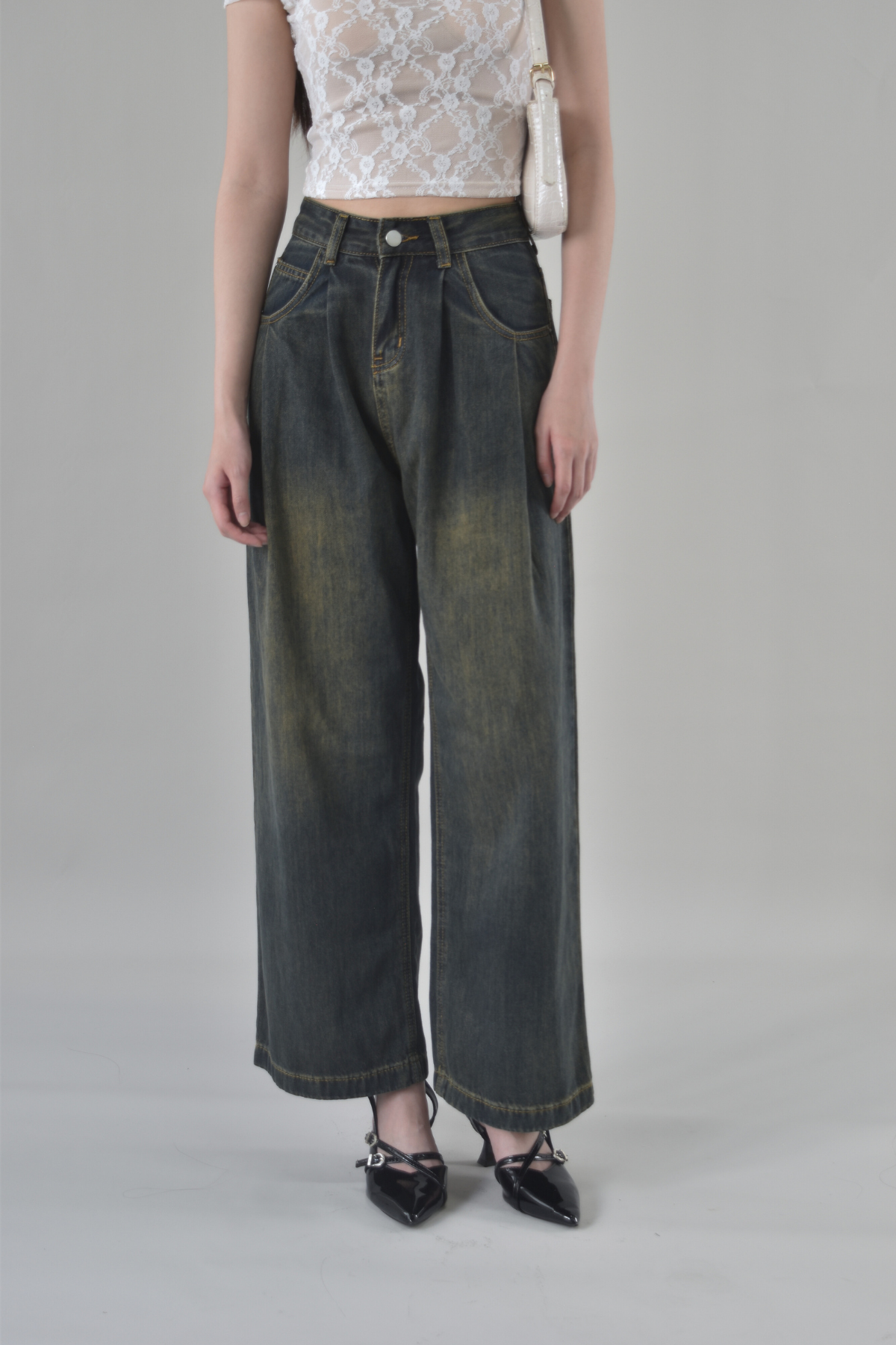 Sammie Front Pleat Relaxed Cut Long Jeans