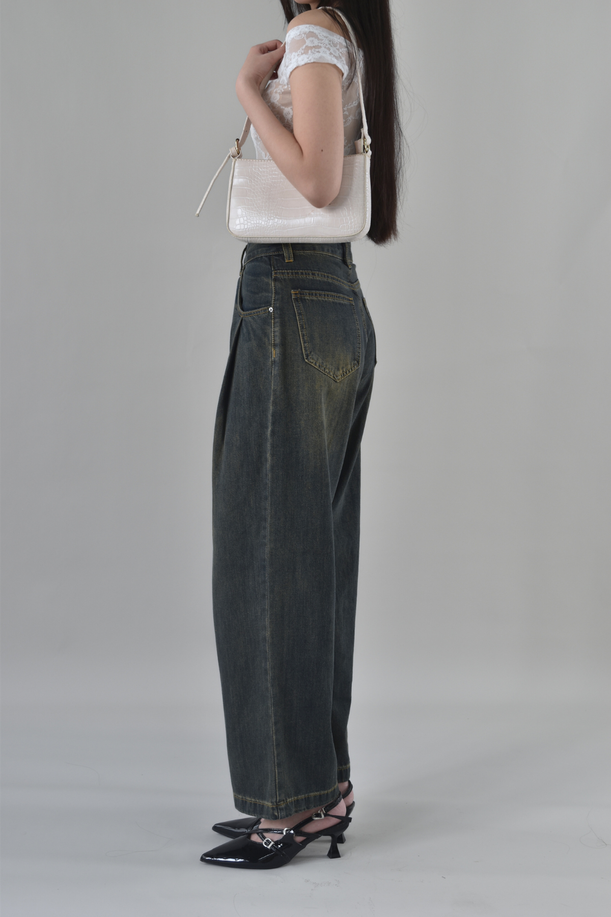 Sammie Front Pleat Relaxed Cut Long Jeans