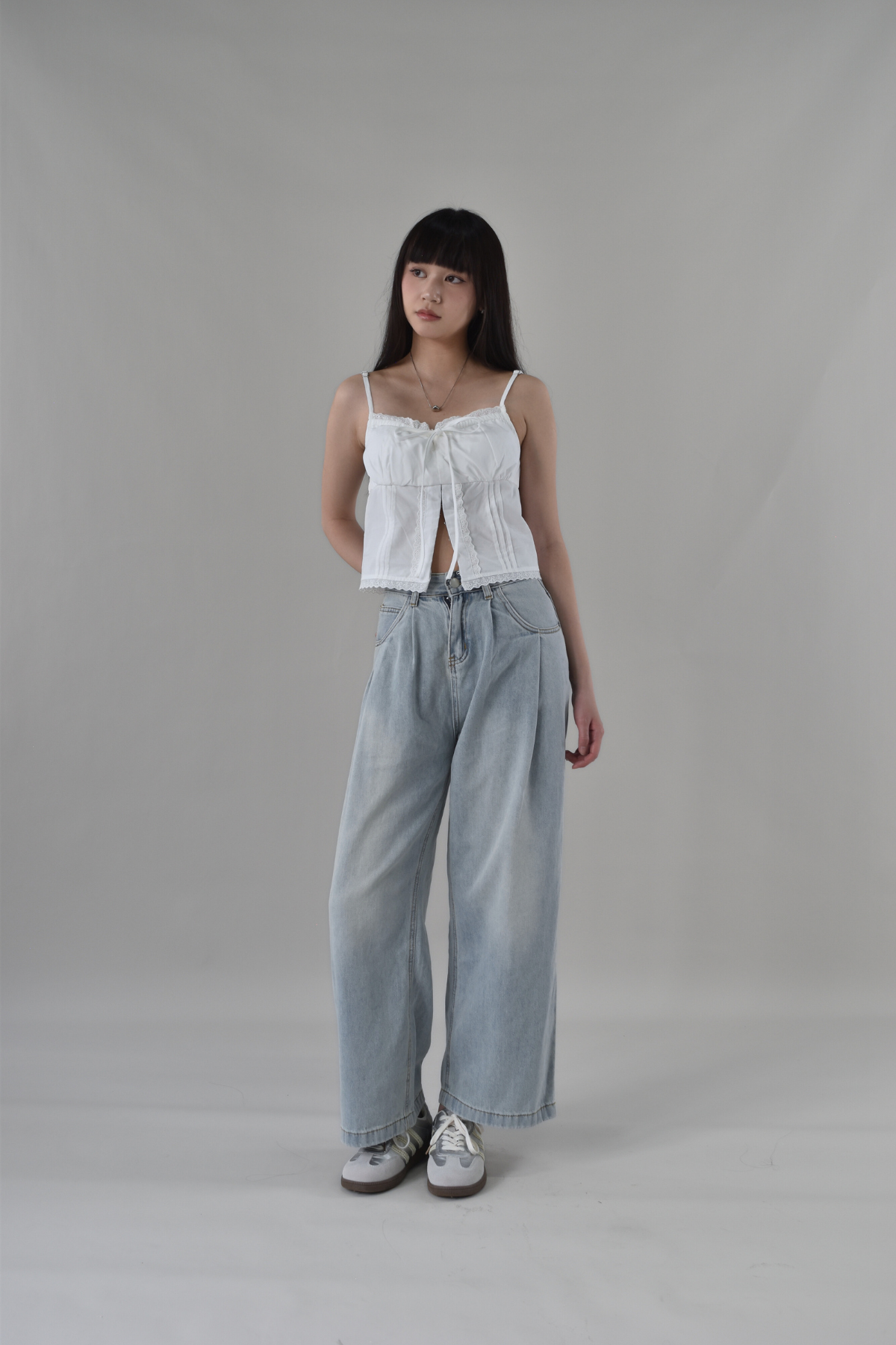 Sammie Front Pleat Relaxed Cut Long Jeans
