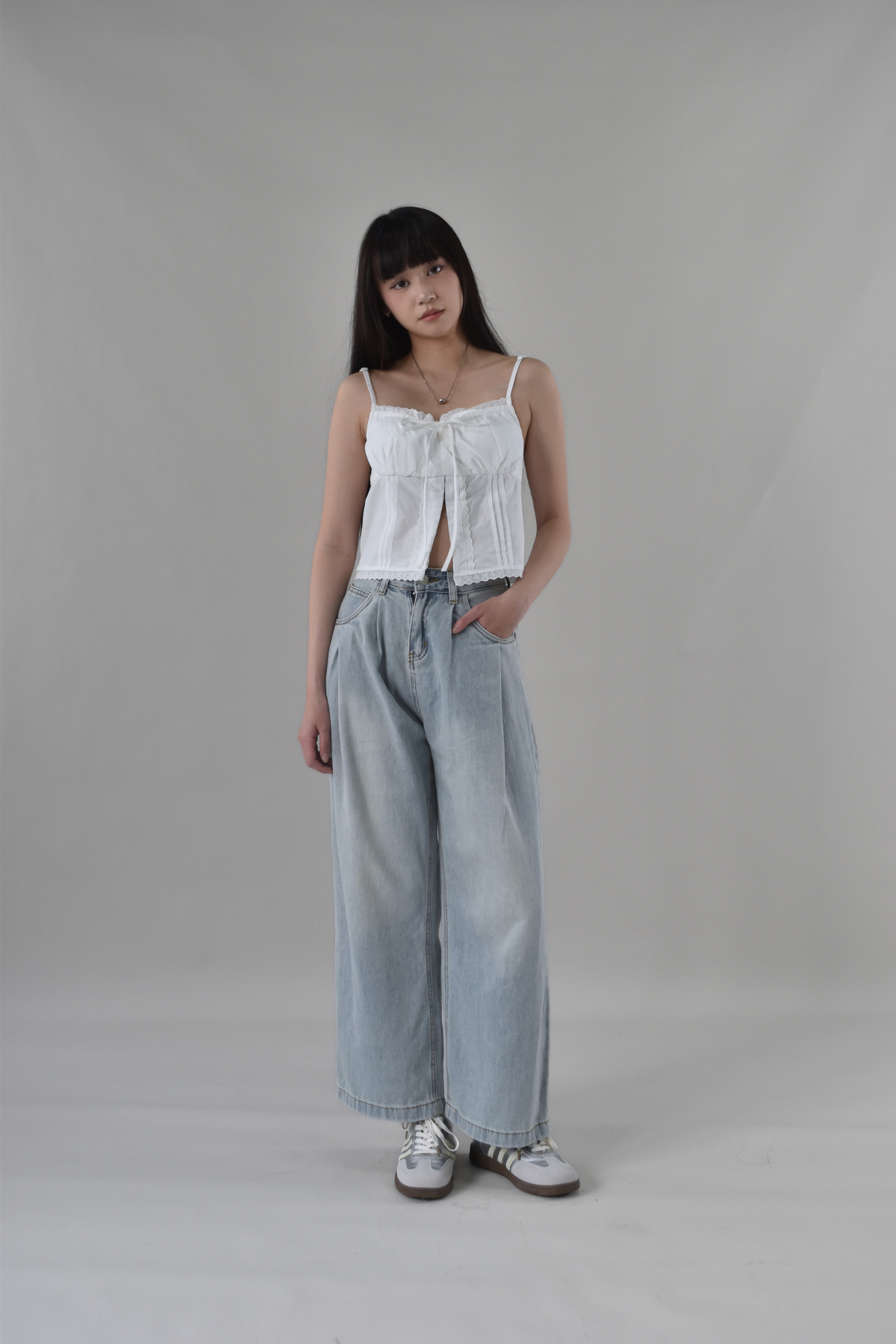 Sammie Front Pleat Relaxed Cut Long Jeans