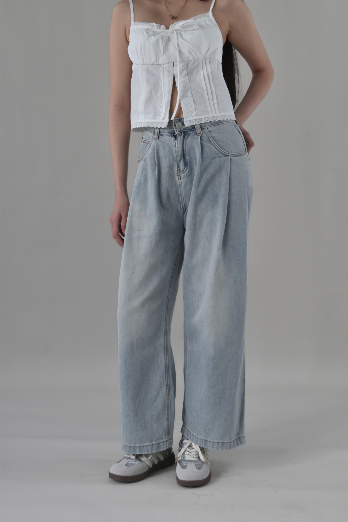 Sammie Front Pleat Relaxed Cut Long Jeans