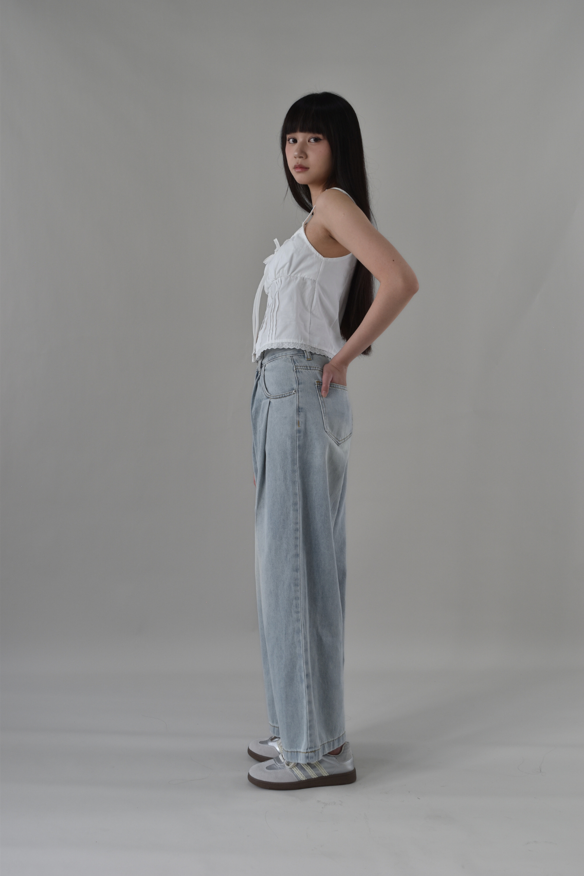 Sammie Front Pleat Relaxed Cut Long Jeans
