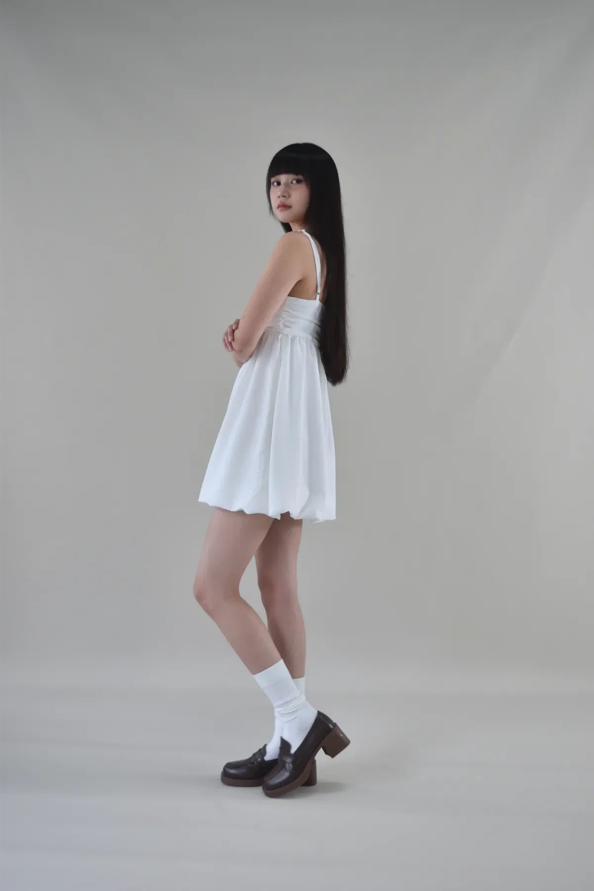 Yuna Bubble Hem Padded Ruched Mini Dress