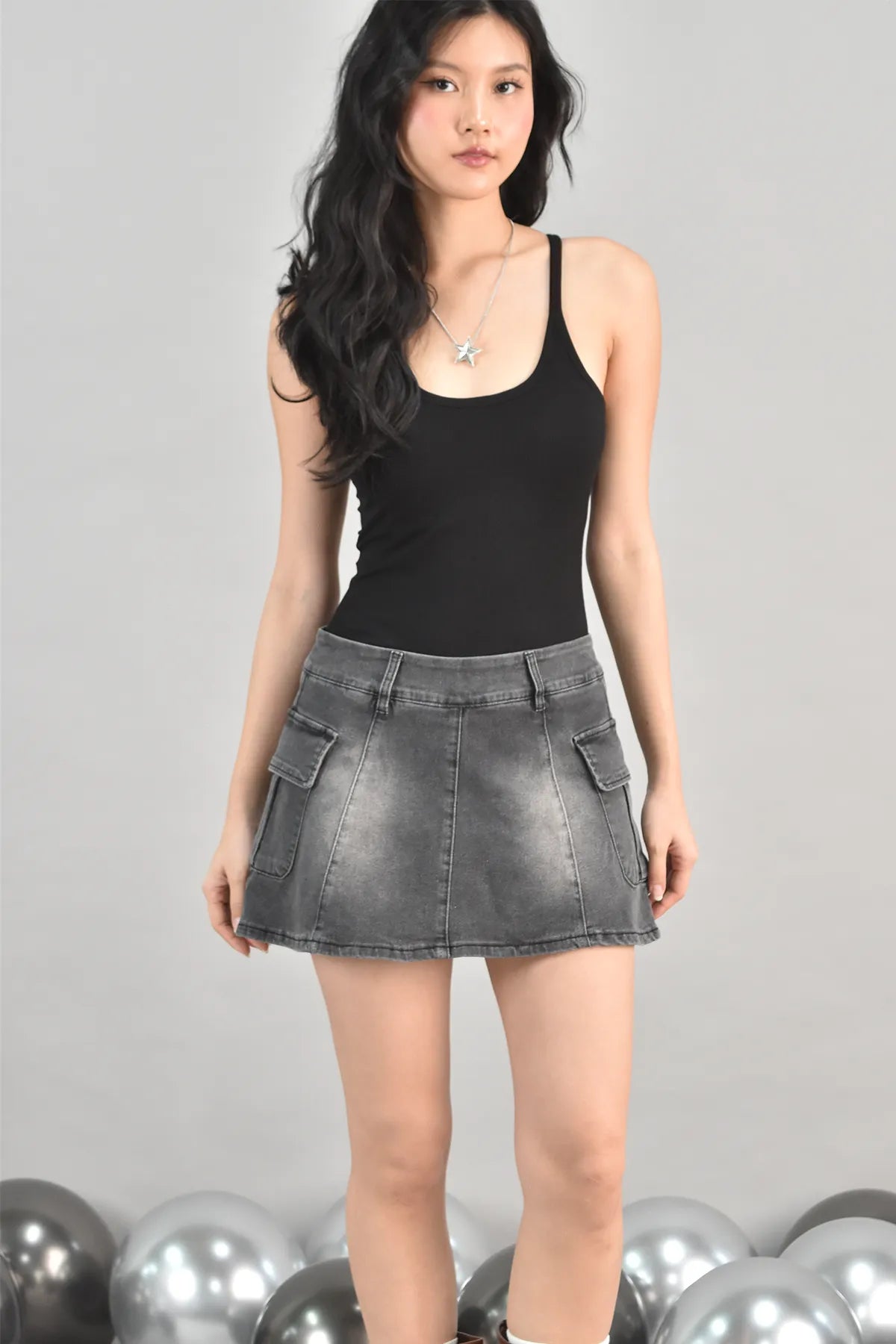 Alexis Two-Way Cargo Vintage Wash Denim Skort