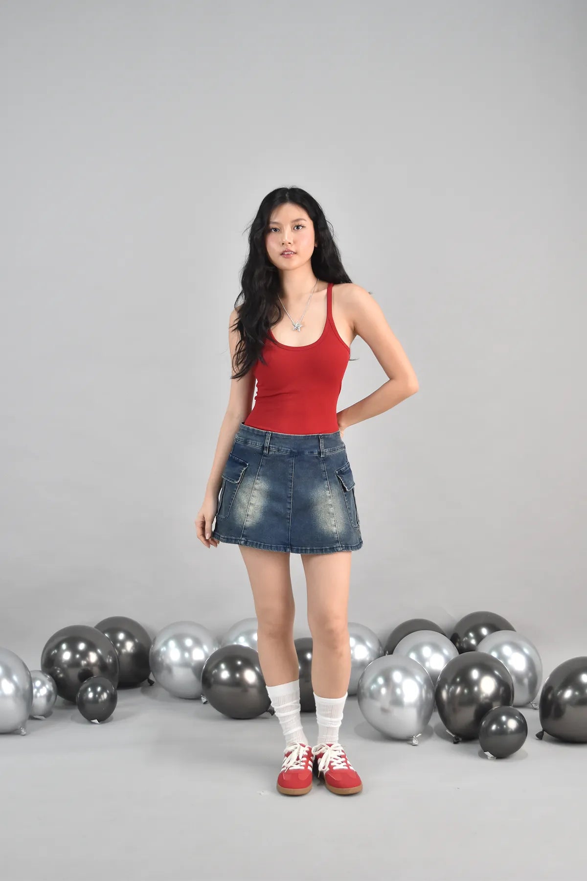Alexis Two-Way Cargo Vintage Wash Denim Skort