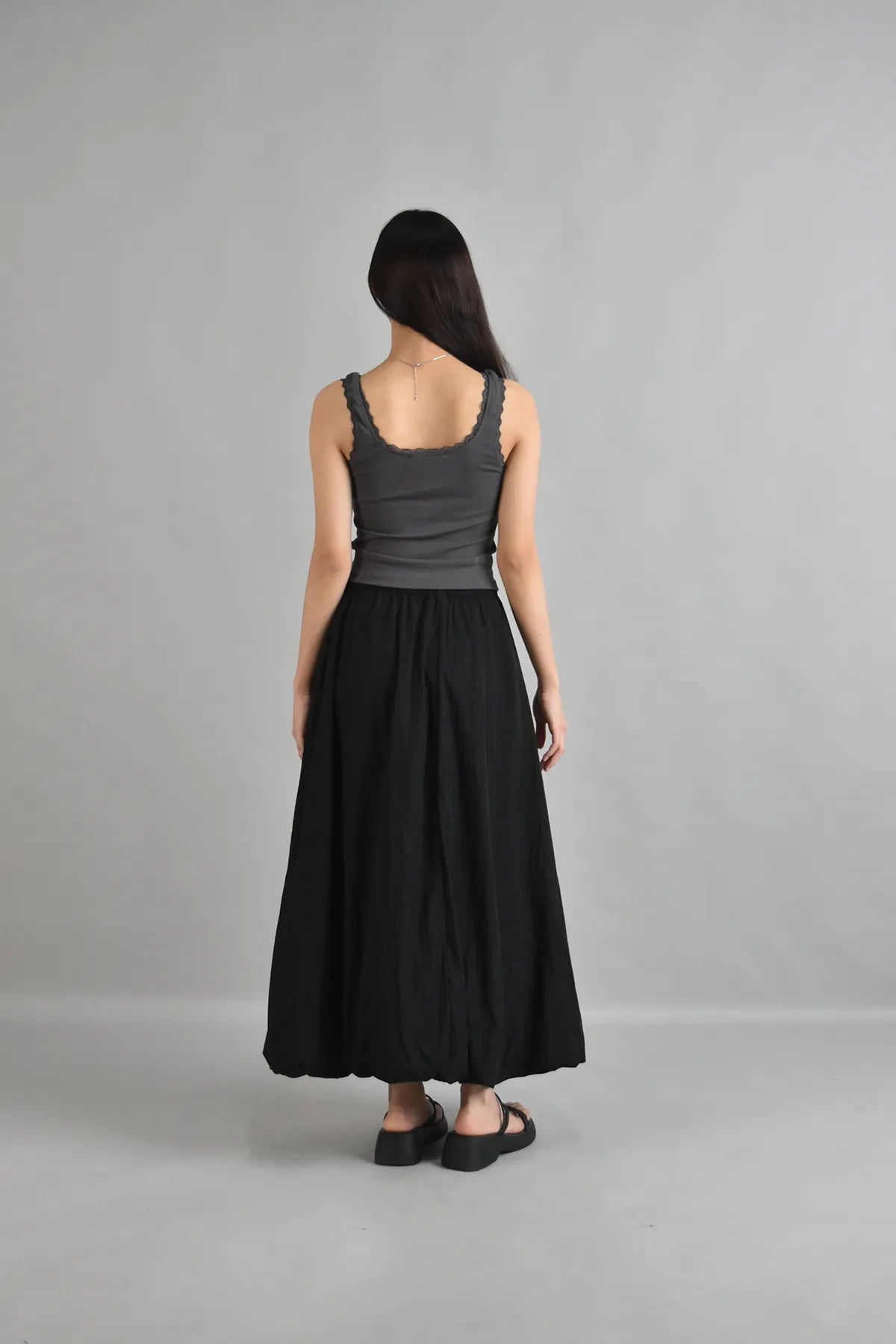 Jovi Lace Trim Sleeveless Tank Top in Dark Grey