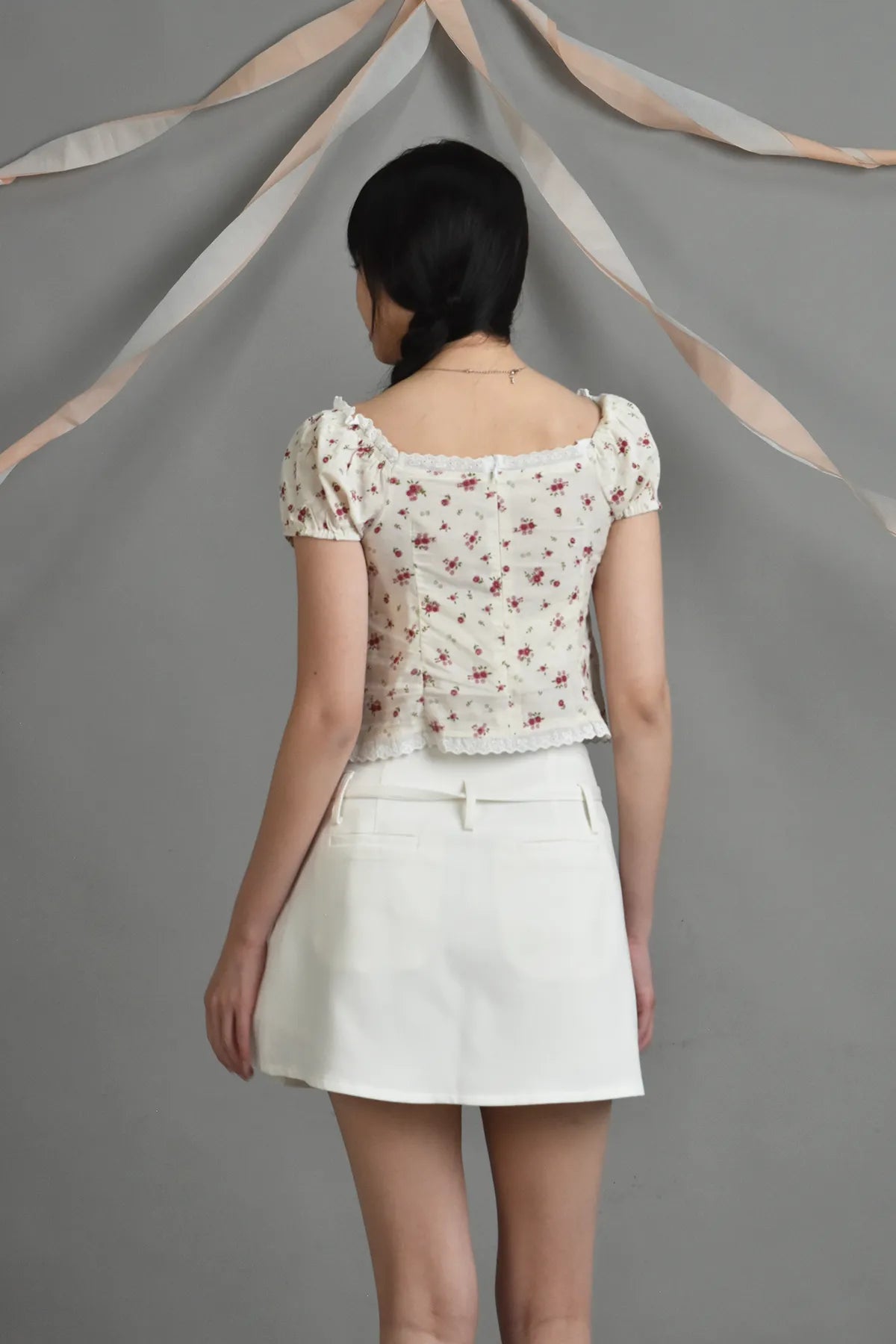 Blossom Erica Lace Trim Padded Sleeved Blouse