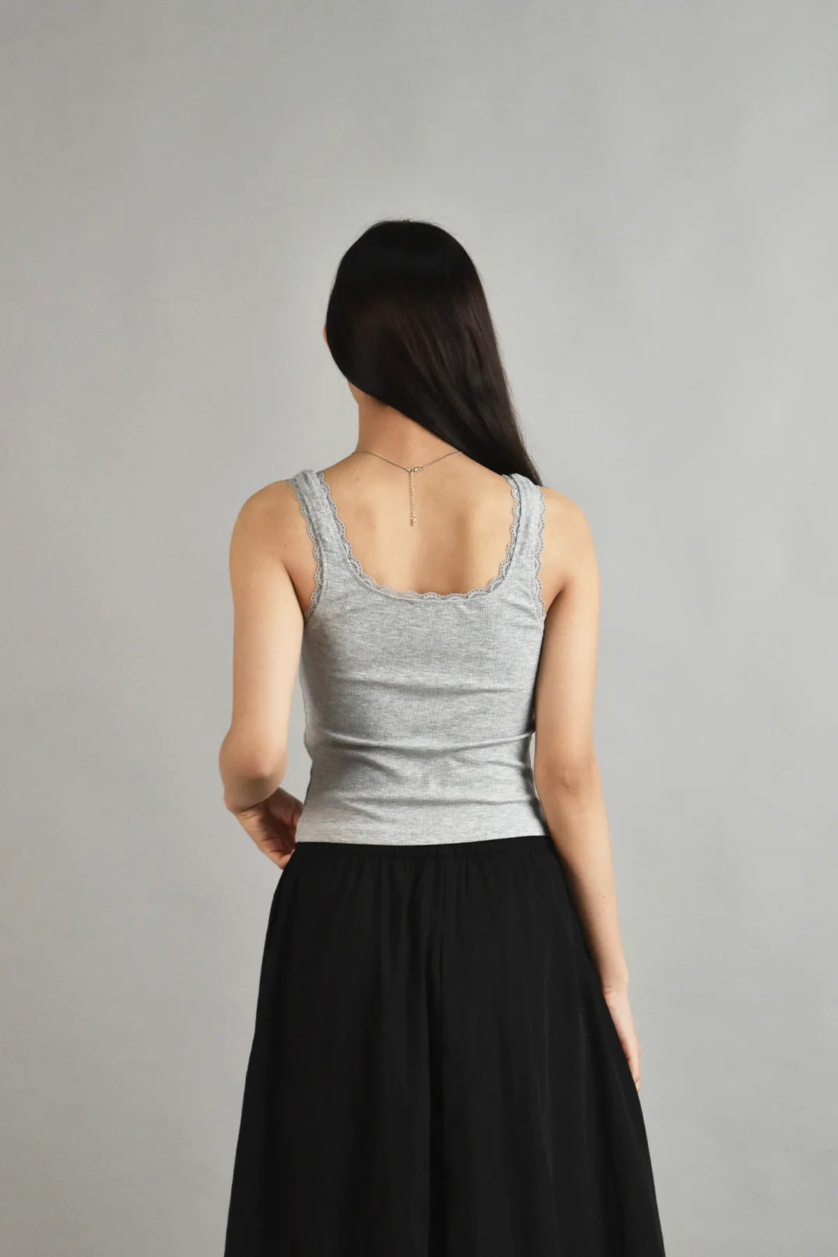 Jovi Lace Trim Sleeveless Tank Top in Light Grey