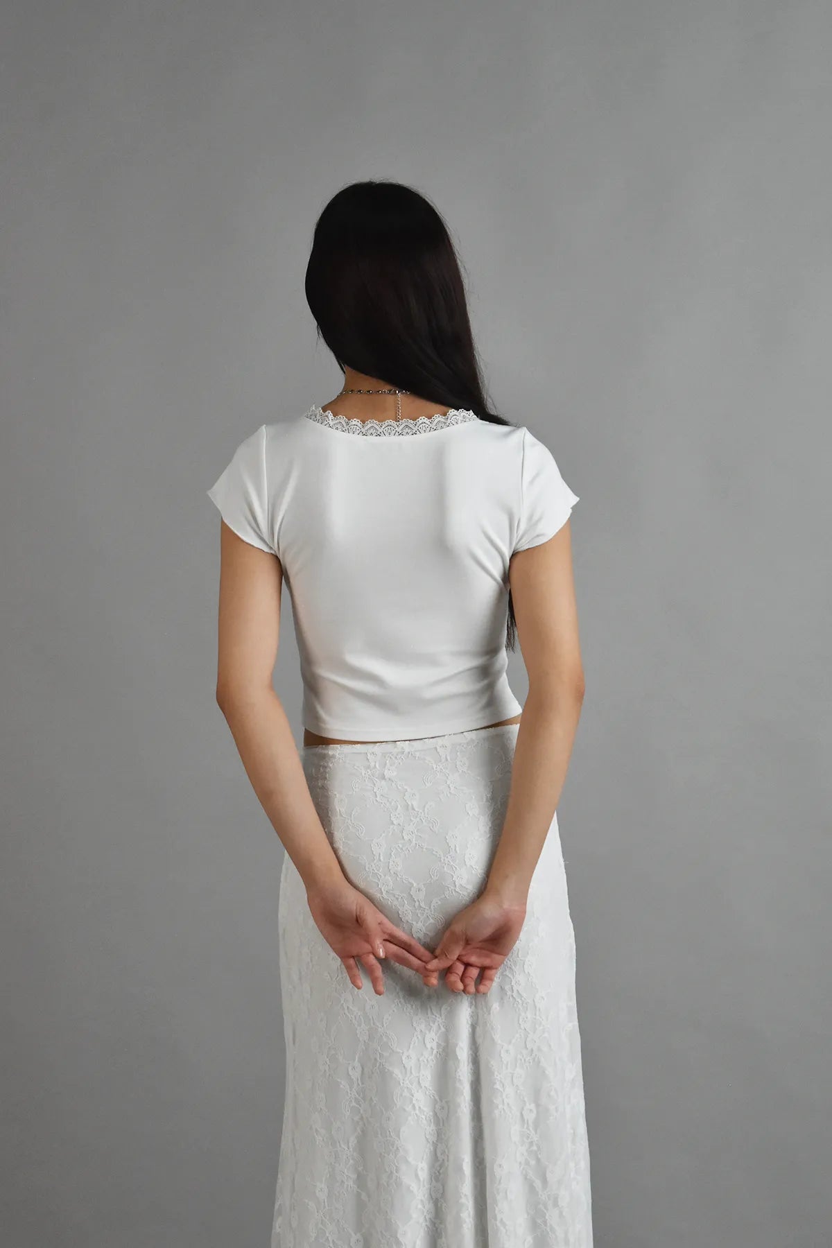 Jonah Lace Trim Cropped Baby Tee in White