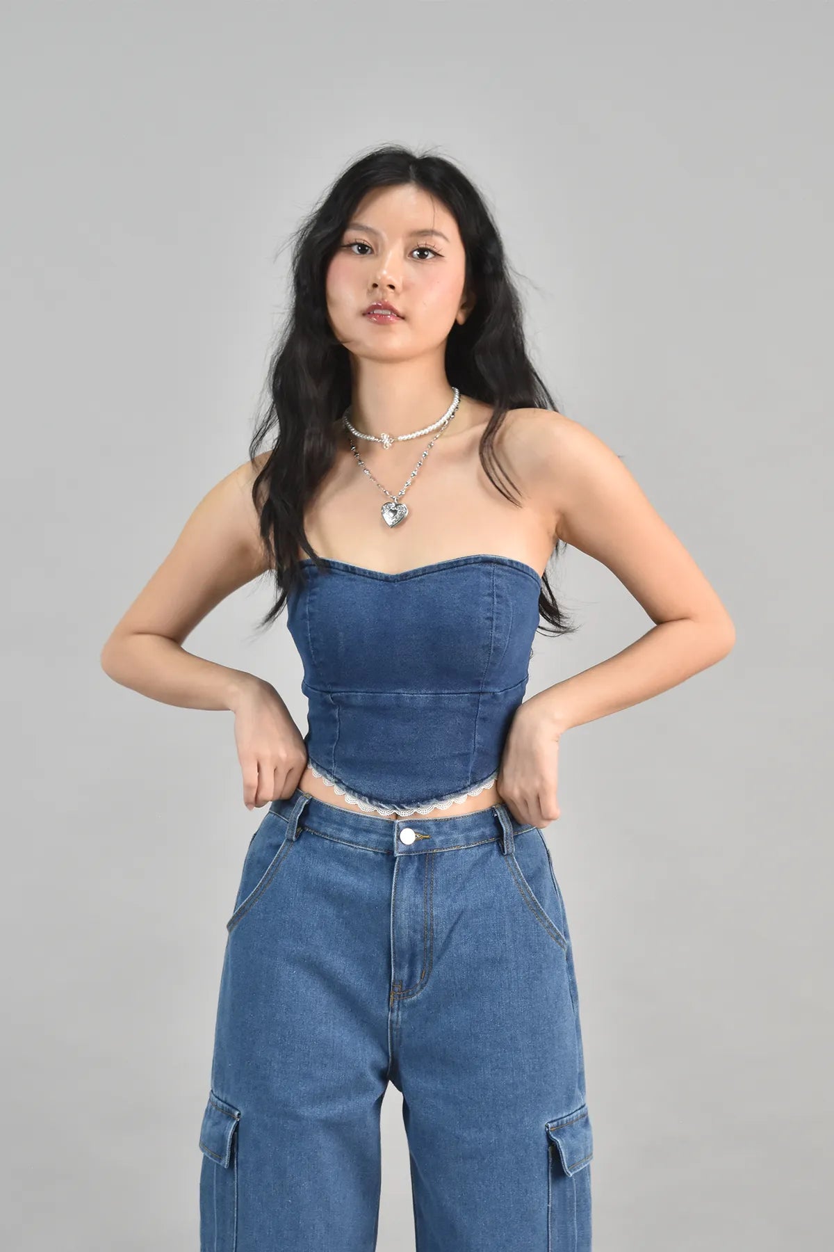 Gabrielle Sweetheart Denim Cropped Tube Top