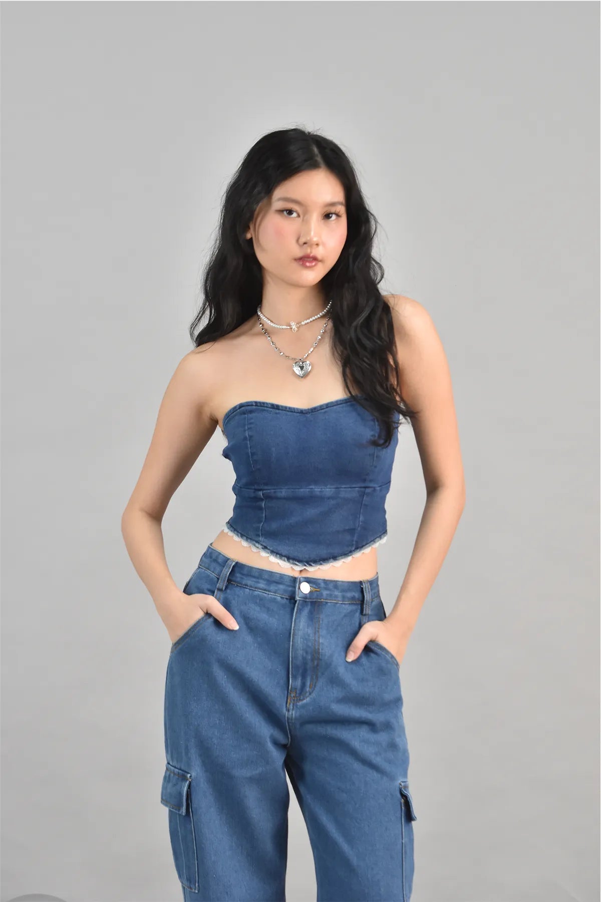 Gabrielle Sweetheart Denim Cropped Tube Top
