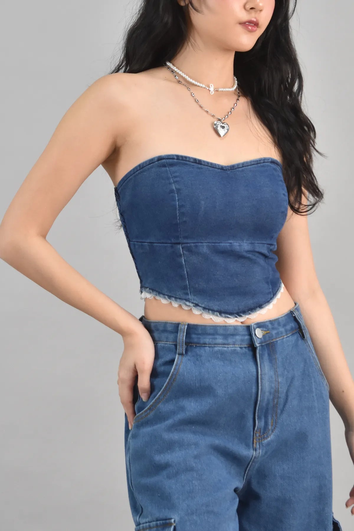 Gabrielle Sweetheart Denim Cropped Tube Top