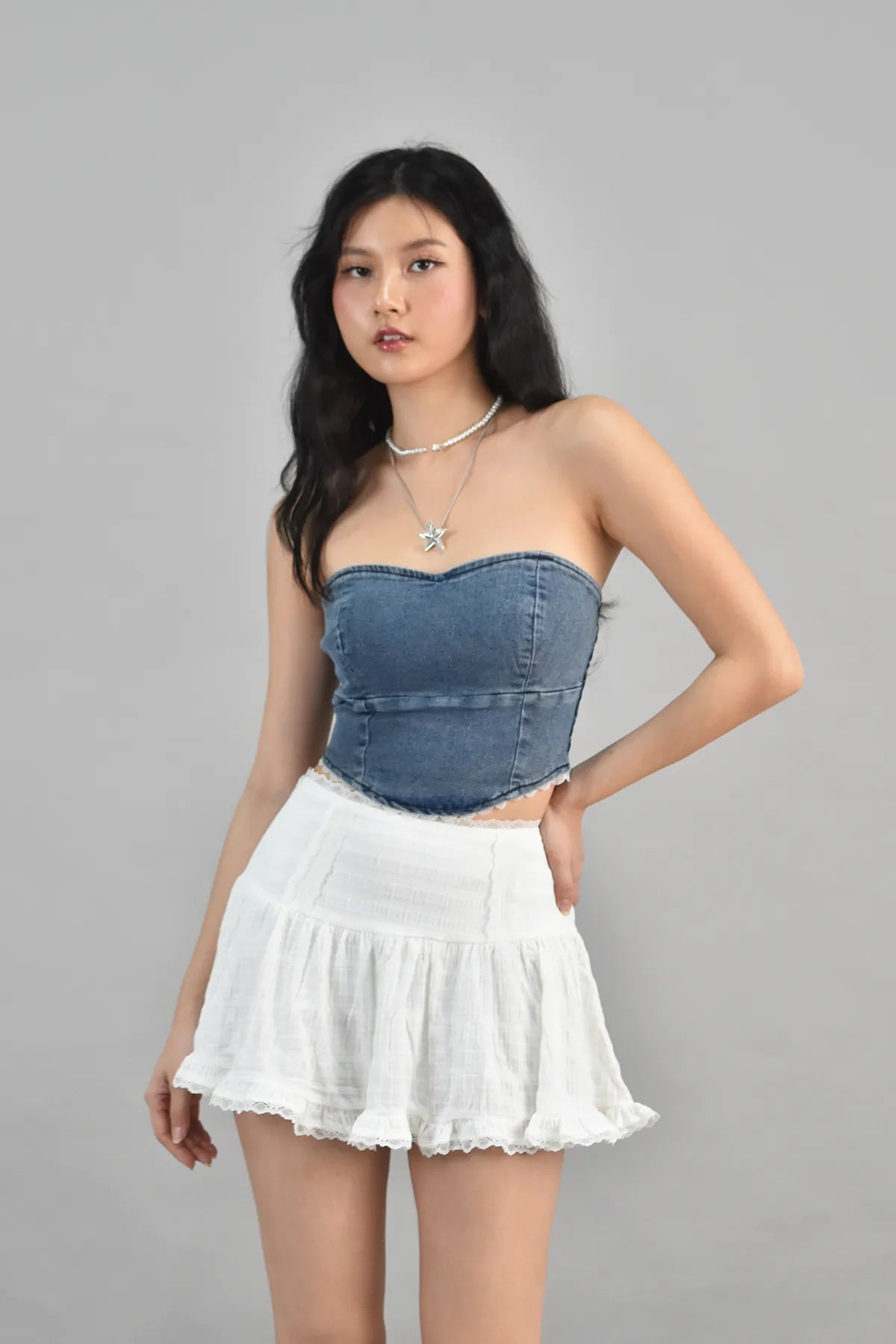 Gabrielle Sweetheart Denim Cropped Tube Top