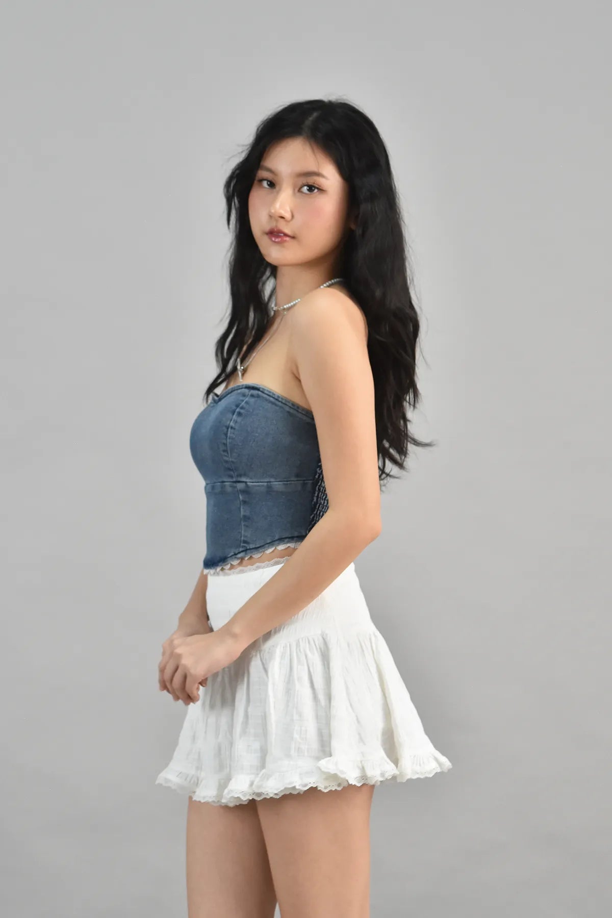 Gabrielle Sweetheart Denim Cropped Tube Top