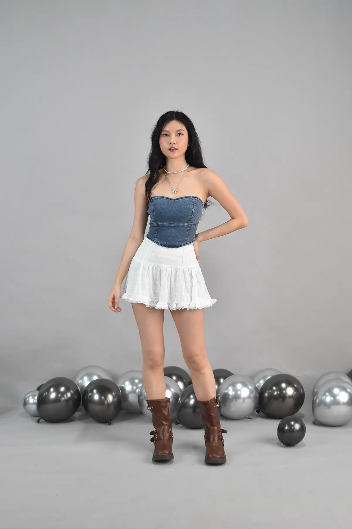Gabrielle Sweetheart Denim Cropped Tube Top