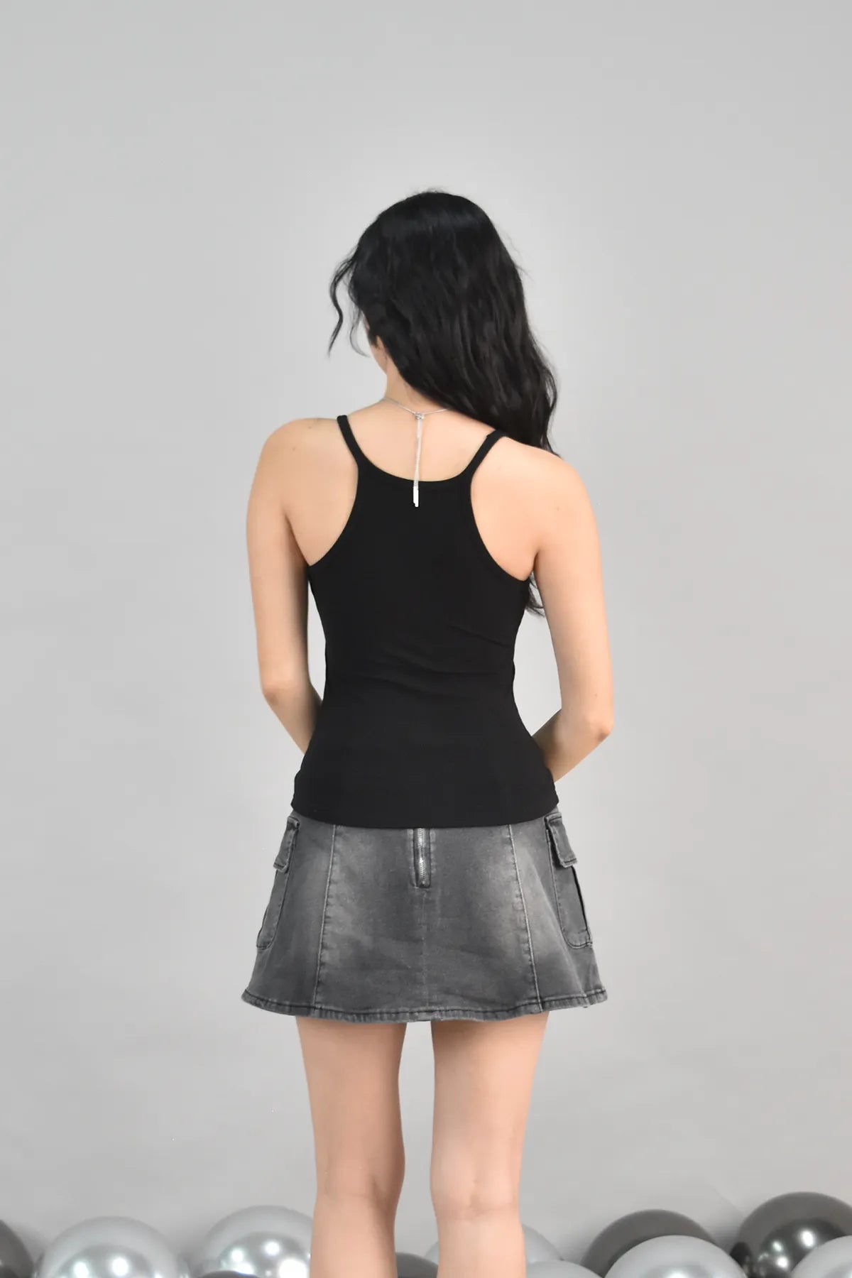 Karl Thin Straps Longline Padded Tank Top