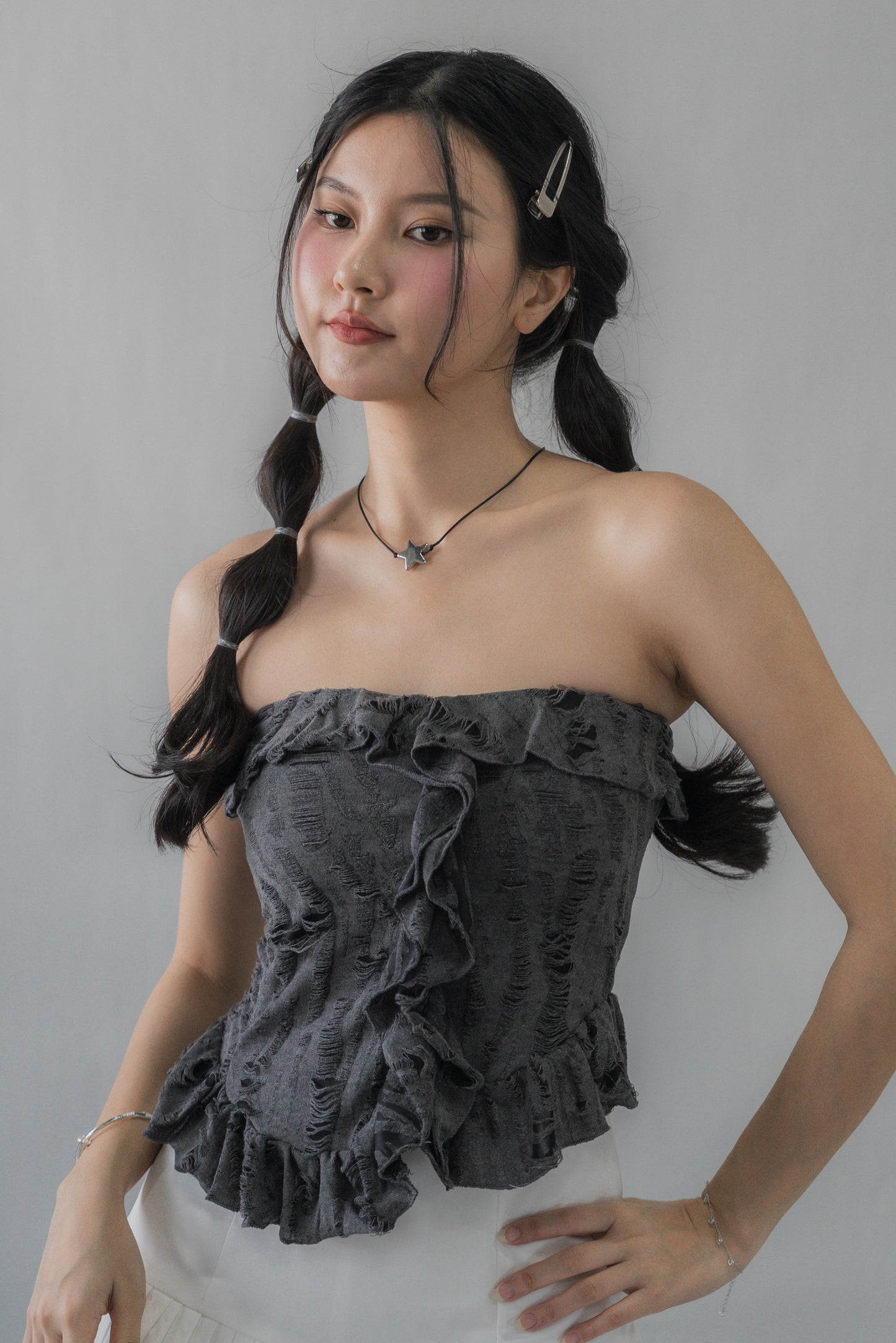 (PREORDER) Denise Distressed Padded Tube Top