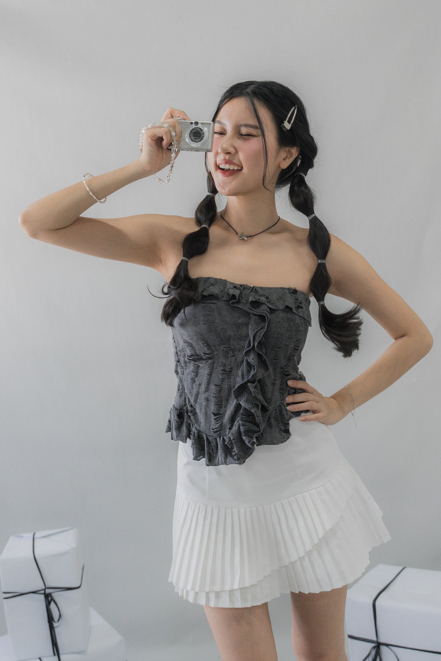 (PREORDER) Denise Distressed Padded Tube Top