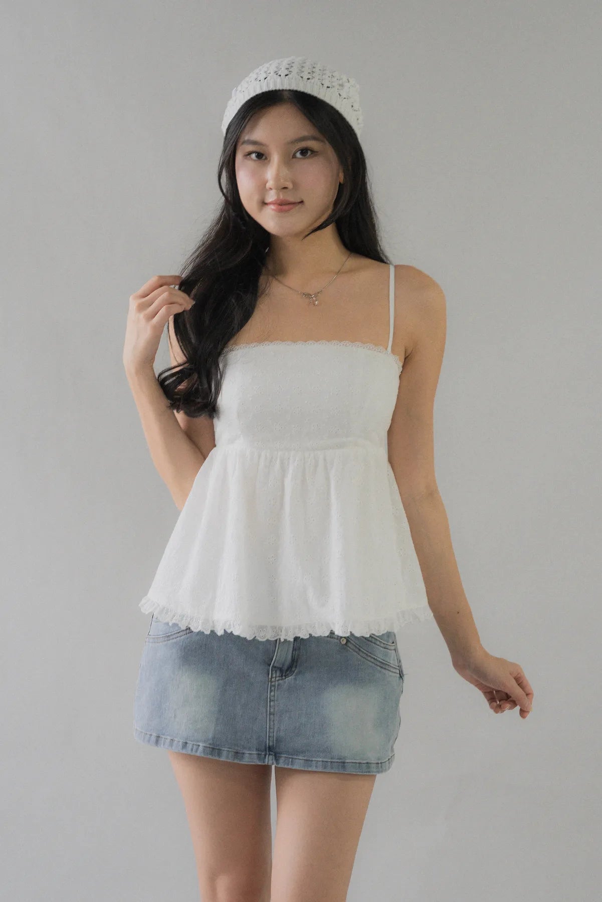 Jolyn Eyelet Babydoll Padded Top