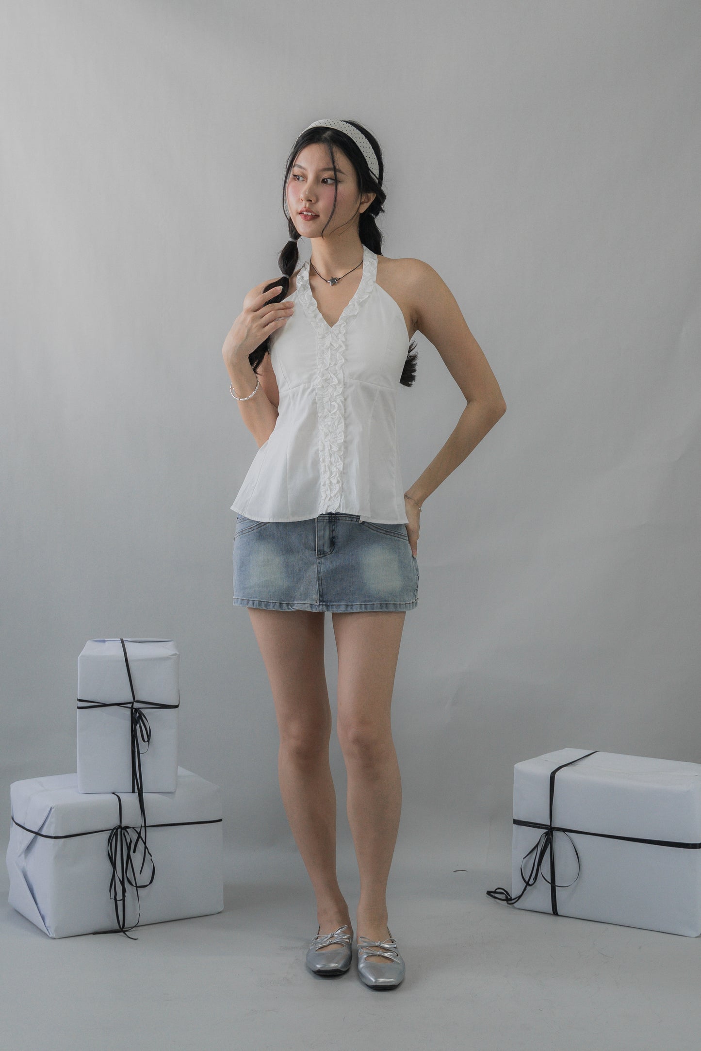 Krissy V-Neck Padded Longline Halter Top