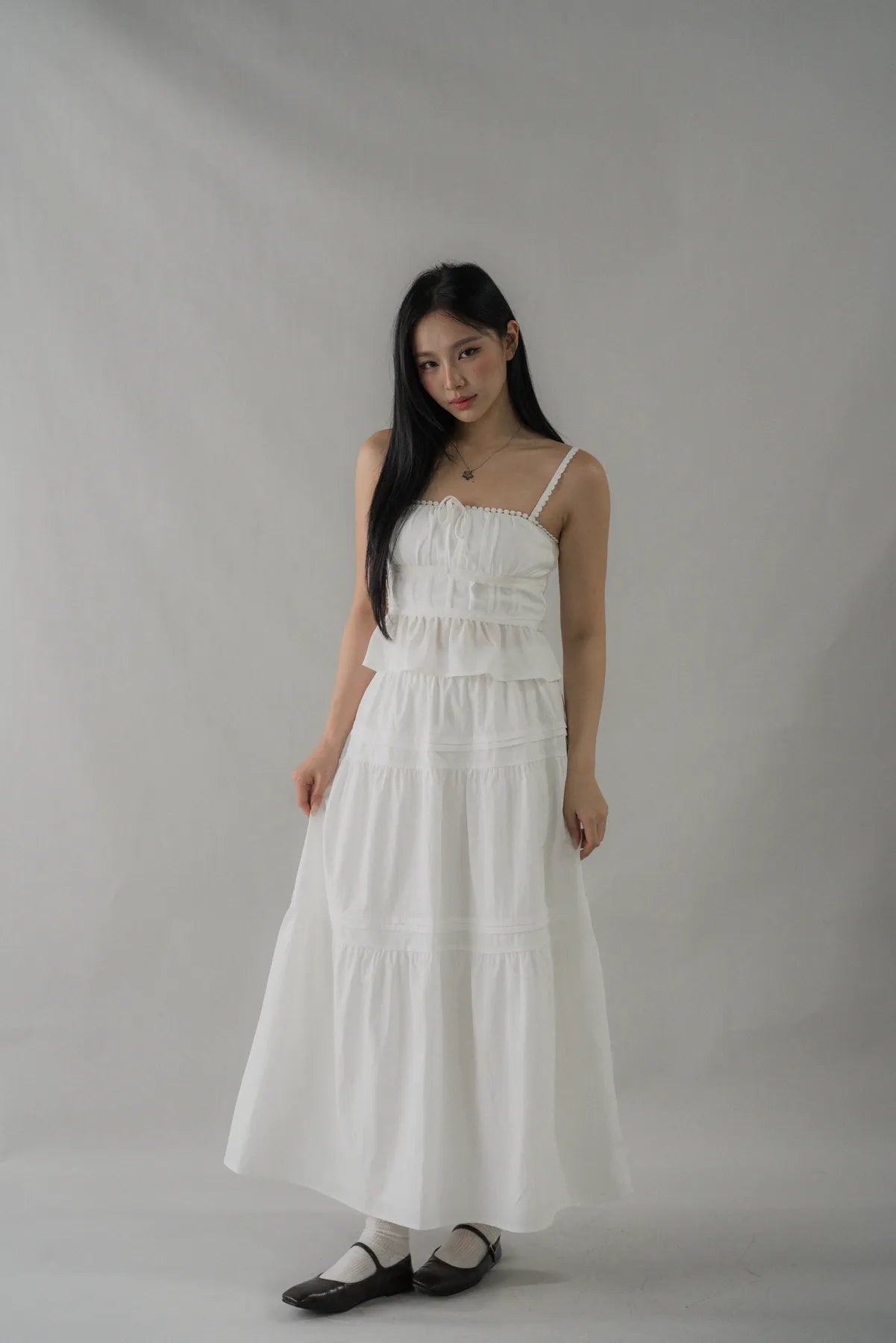 Arabella Pintuck Flowy Tiered Long Skirt