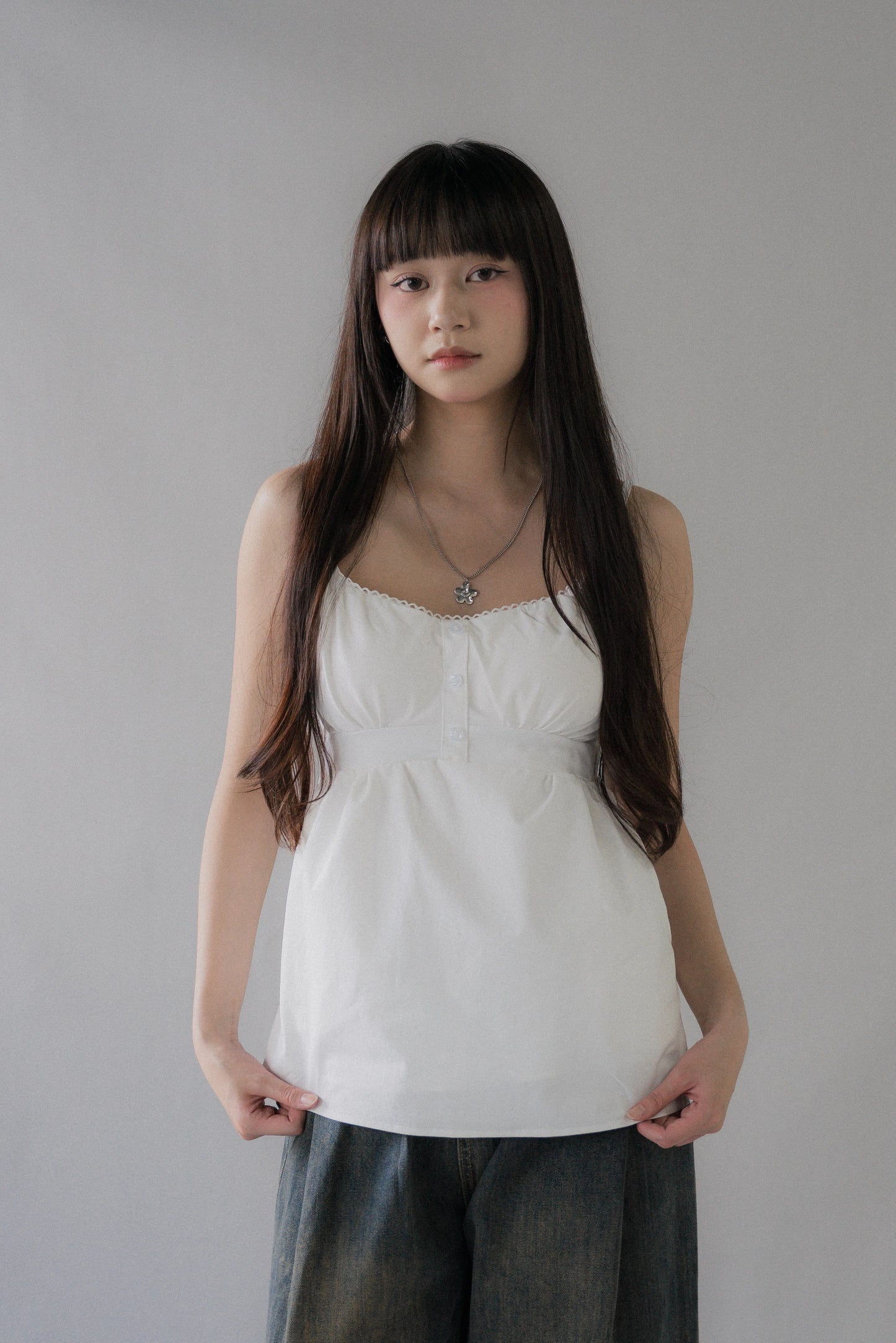 Sydney Scallop Trim Padded Button Tank Top