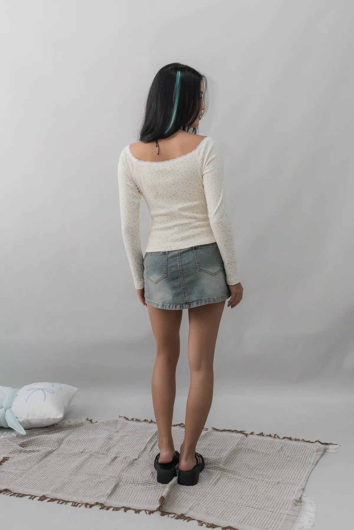 Valerie Pointelle Off Shoulder Long Sleeve Top