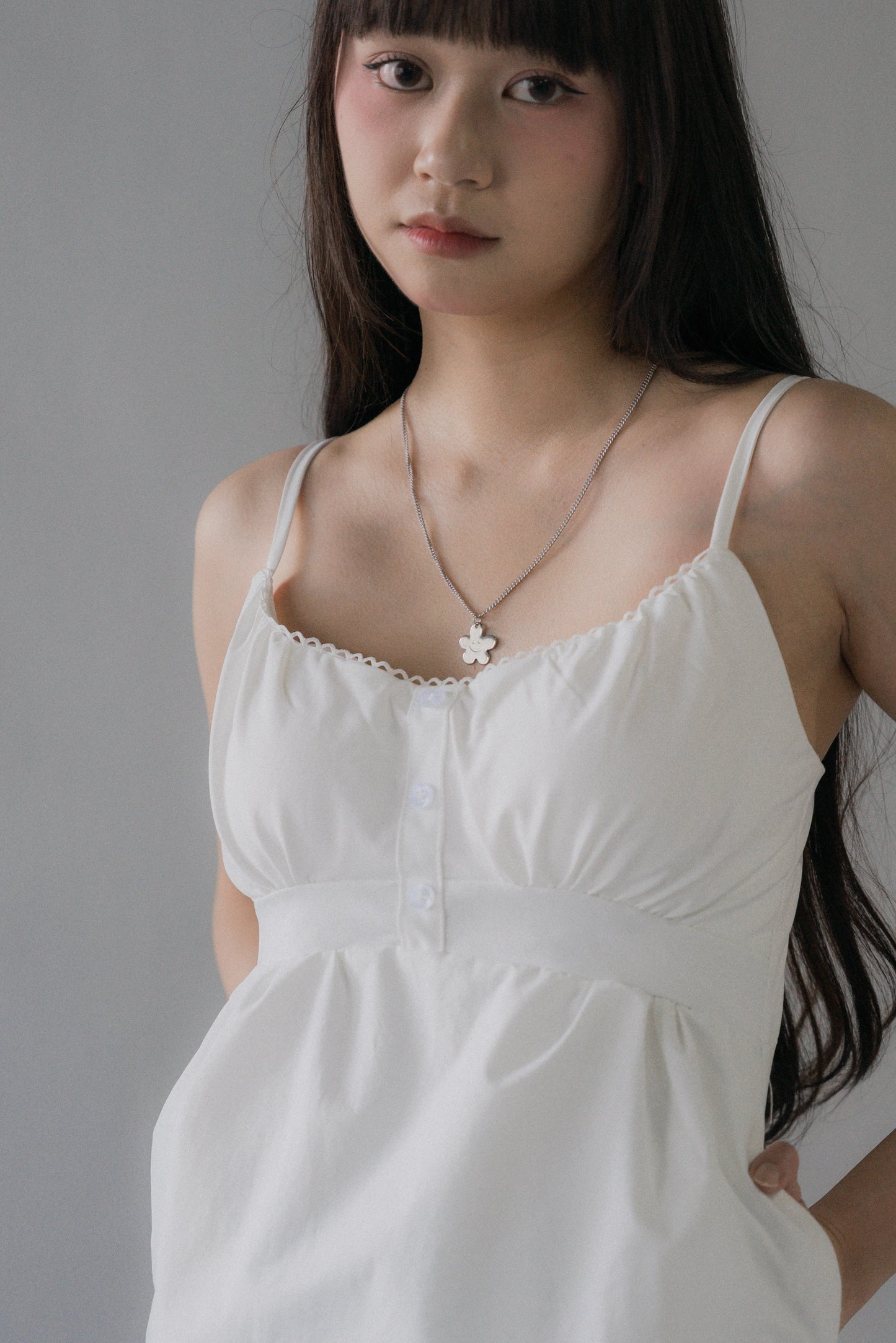 Sydney Scallop Trim Padded Button Tank Top