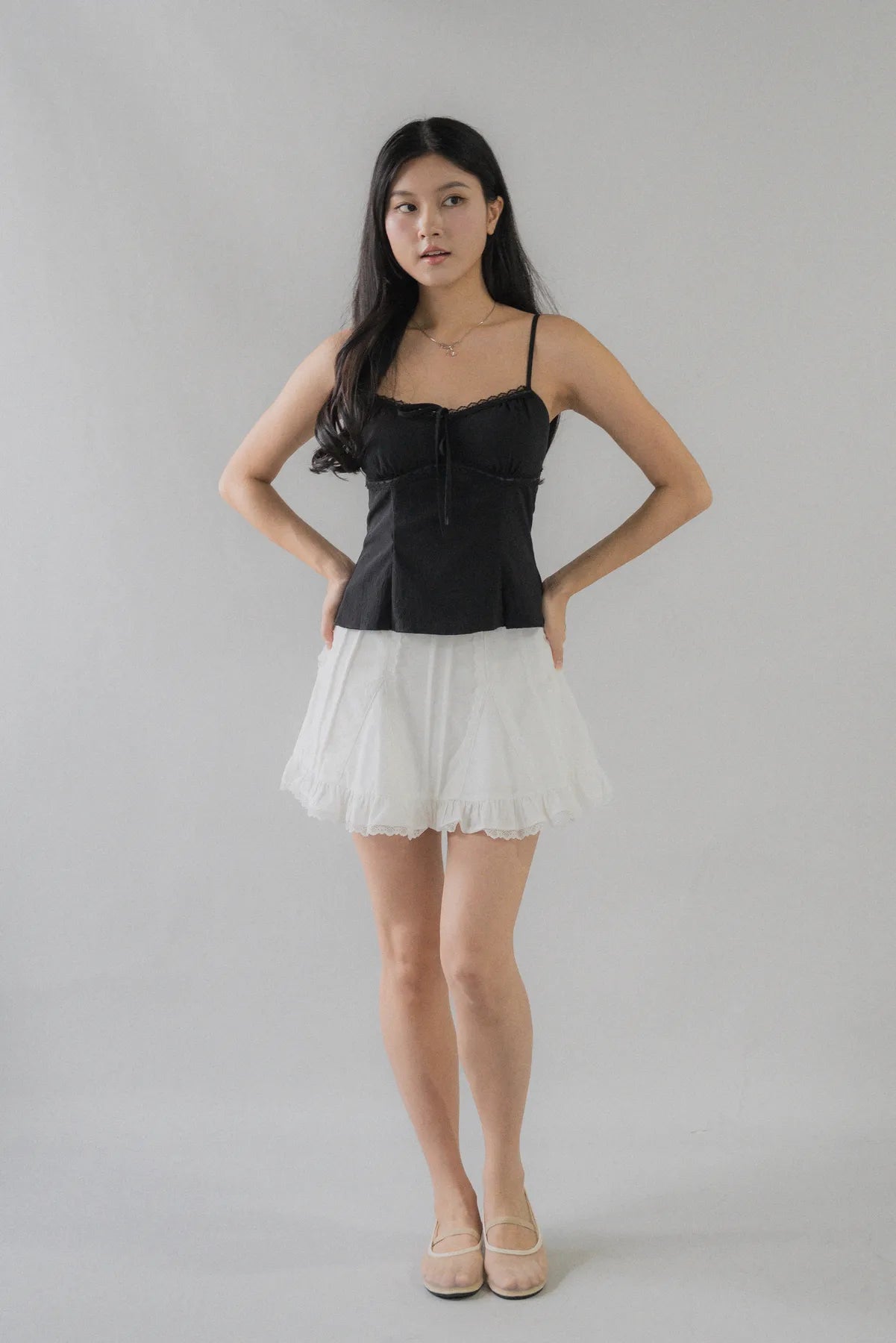 Christine Lace Ribbon Padded Tank Top