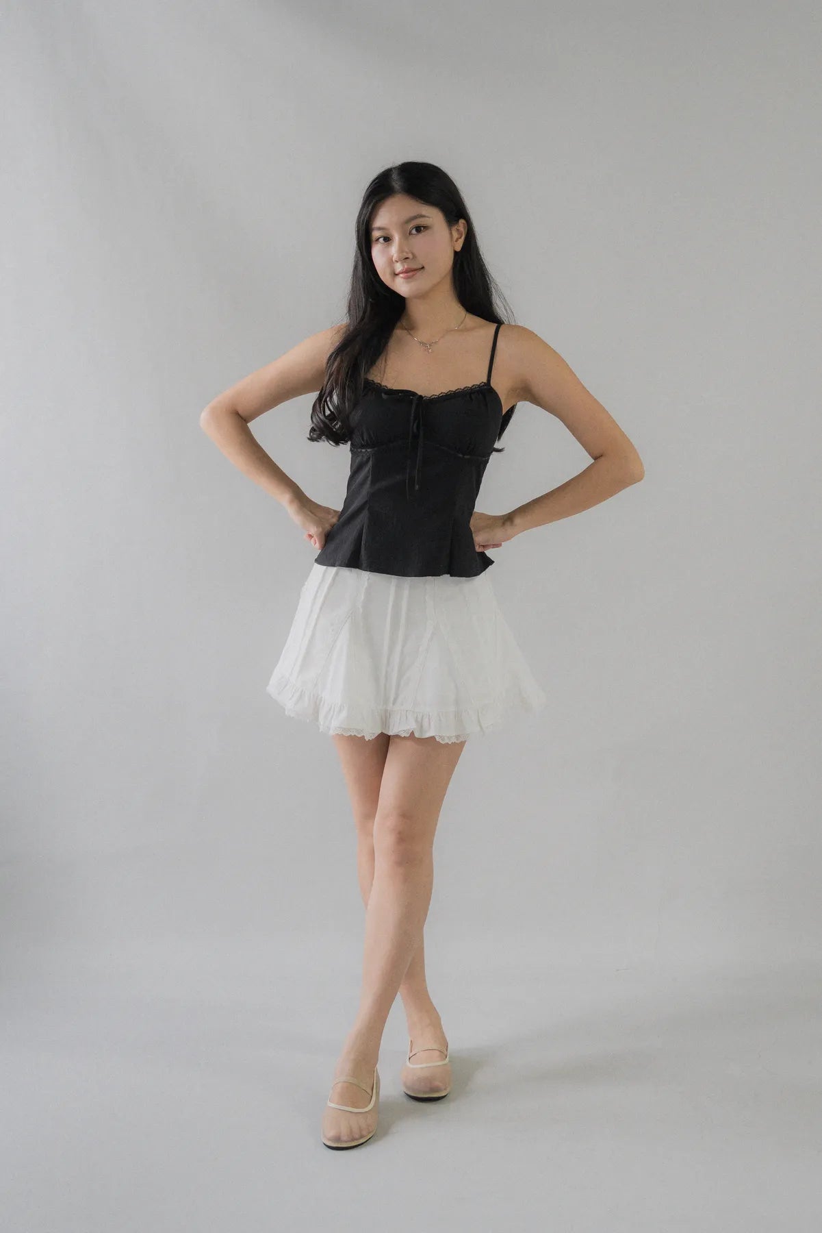 Christine Lace Ribbon Padded Tank Top