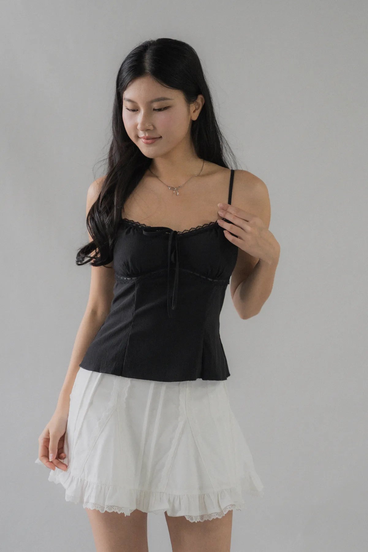 Christine Lace Ribbon Padded Tank Top