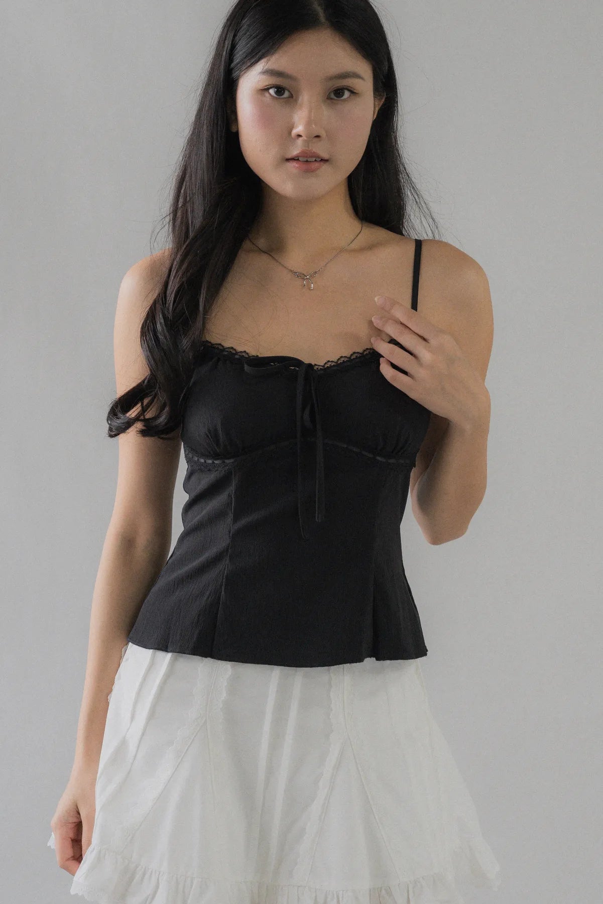Christine Lace Ribbon Padded Tank Top