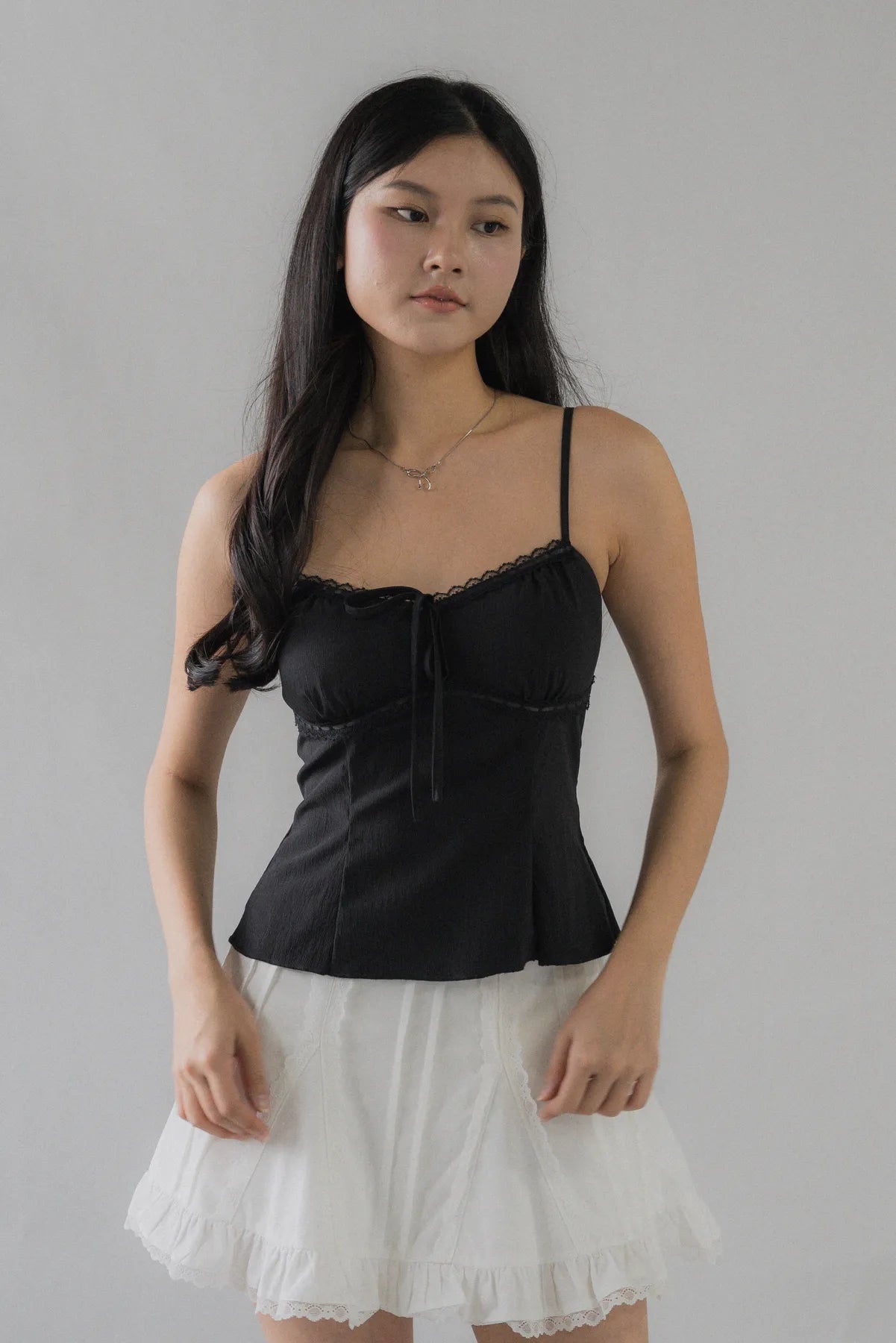 Christine Lace Ribbon Padded Tank Top