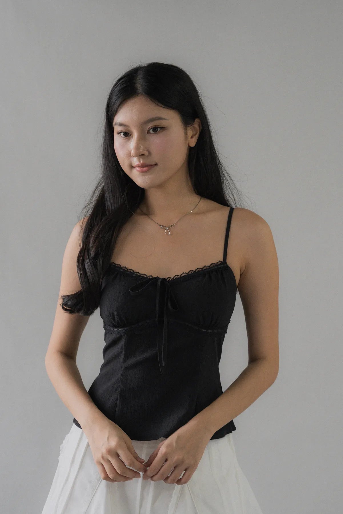 Christine Lace Ribbon Padded Tank Top