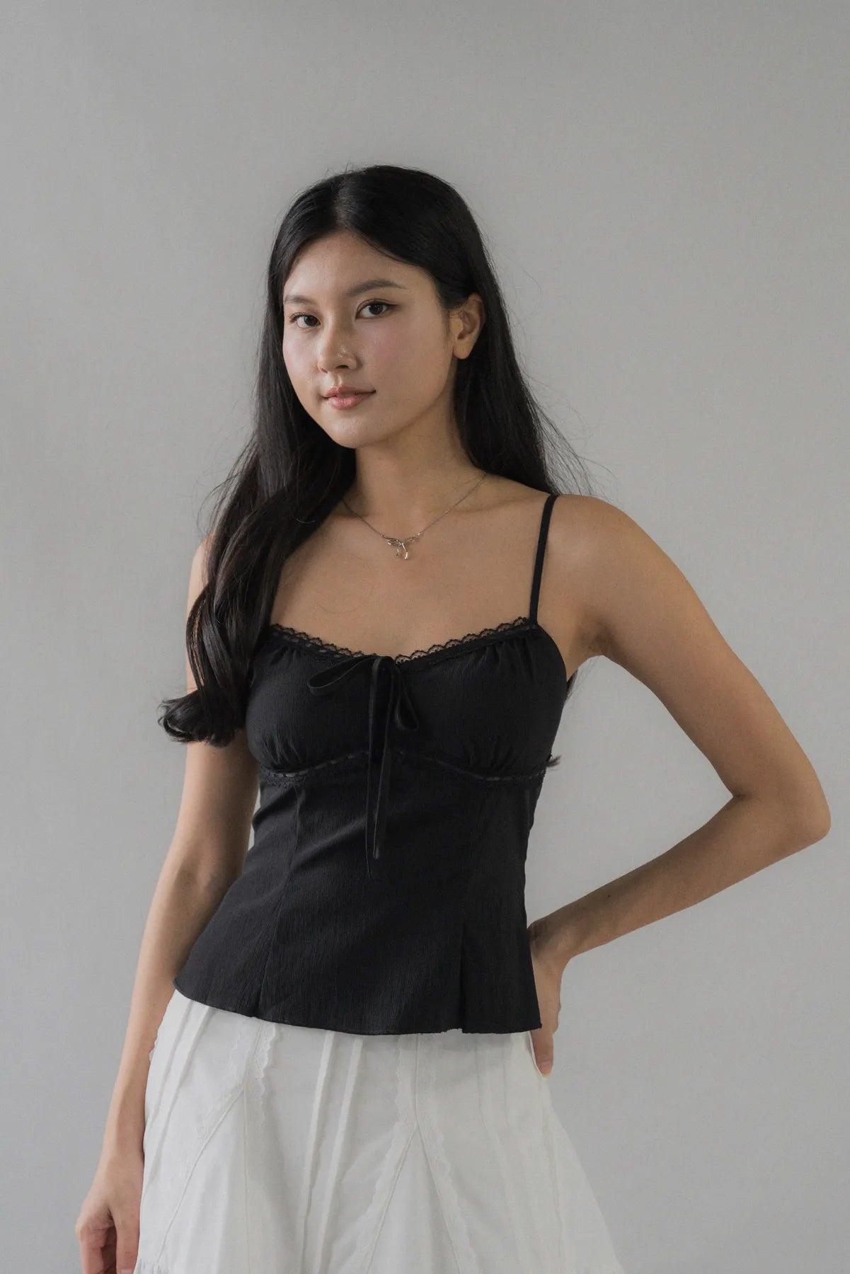 Christine Lace Ribbon Padded Tank Top