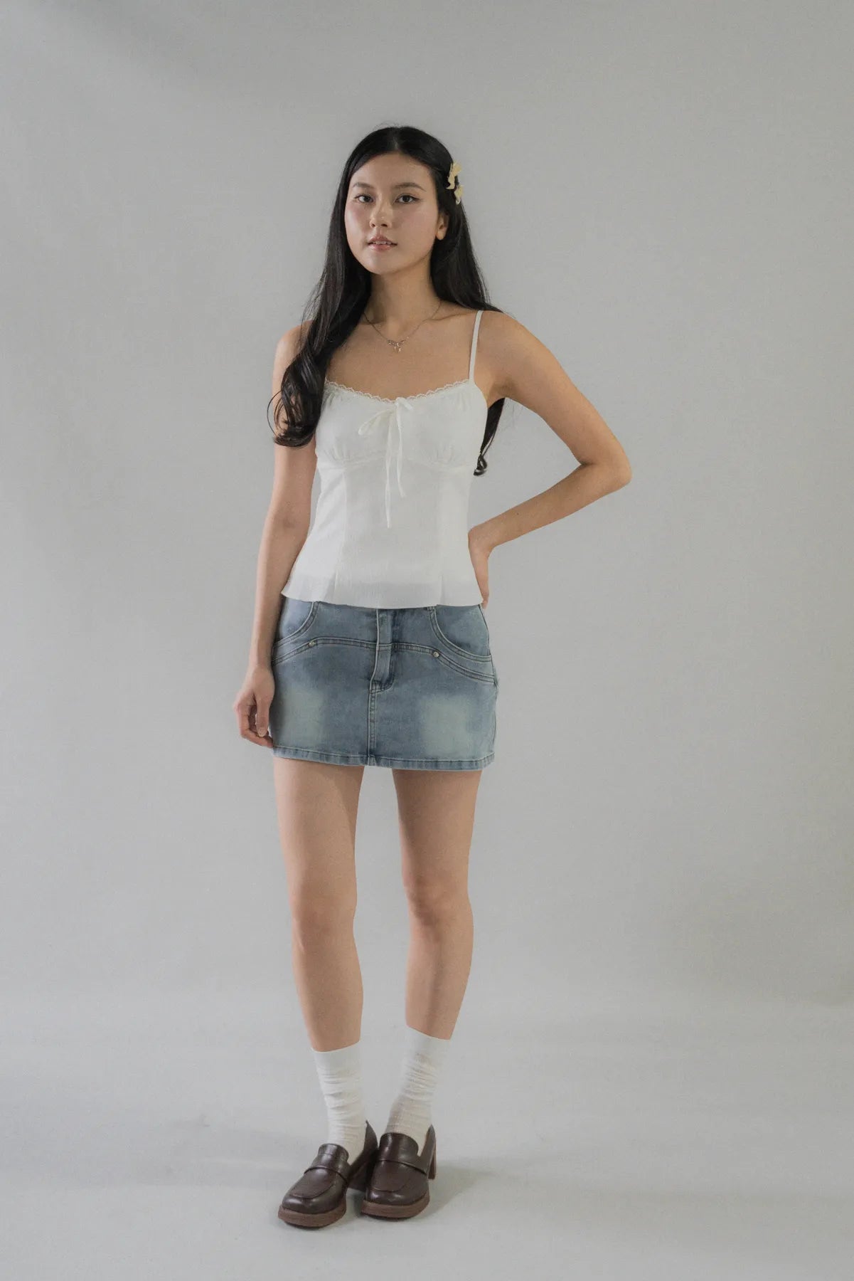 Christine Lace Ribbon Padded Tank Top
