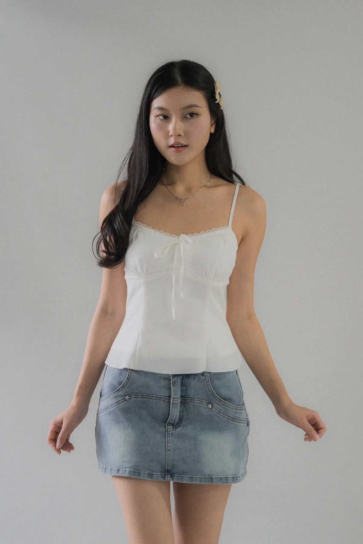 Christine Lace Ribbon Padded Tank Top