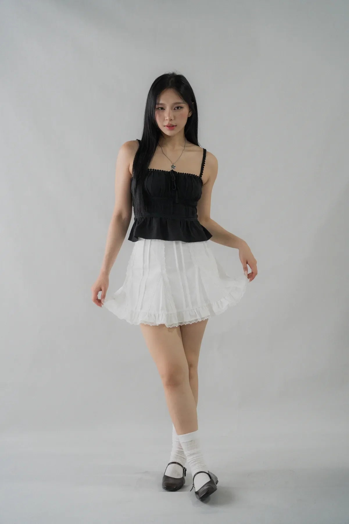 Ellie Ribbon Pintuck Padded Babydoll Top