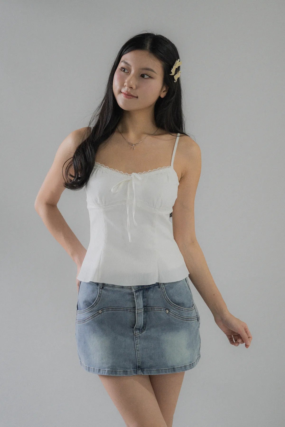Christine Lace Ribbon Padded Tank Top