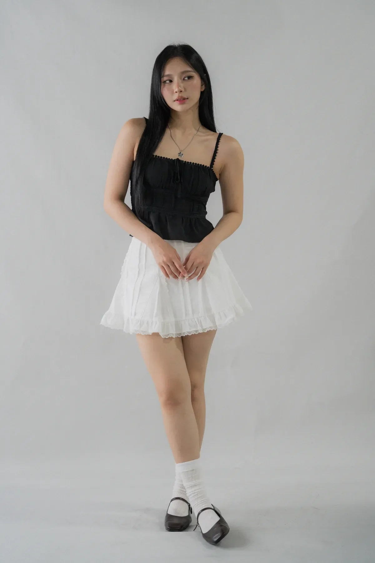 Ellie Ribbon Pintuck Padded Babydoll Top