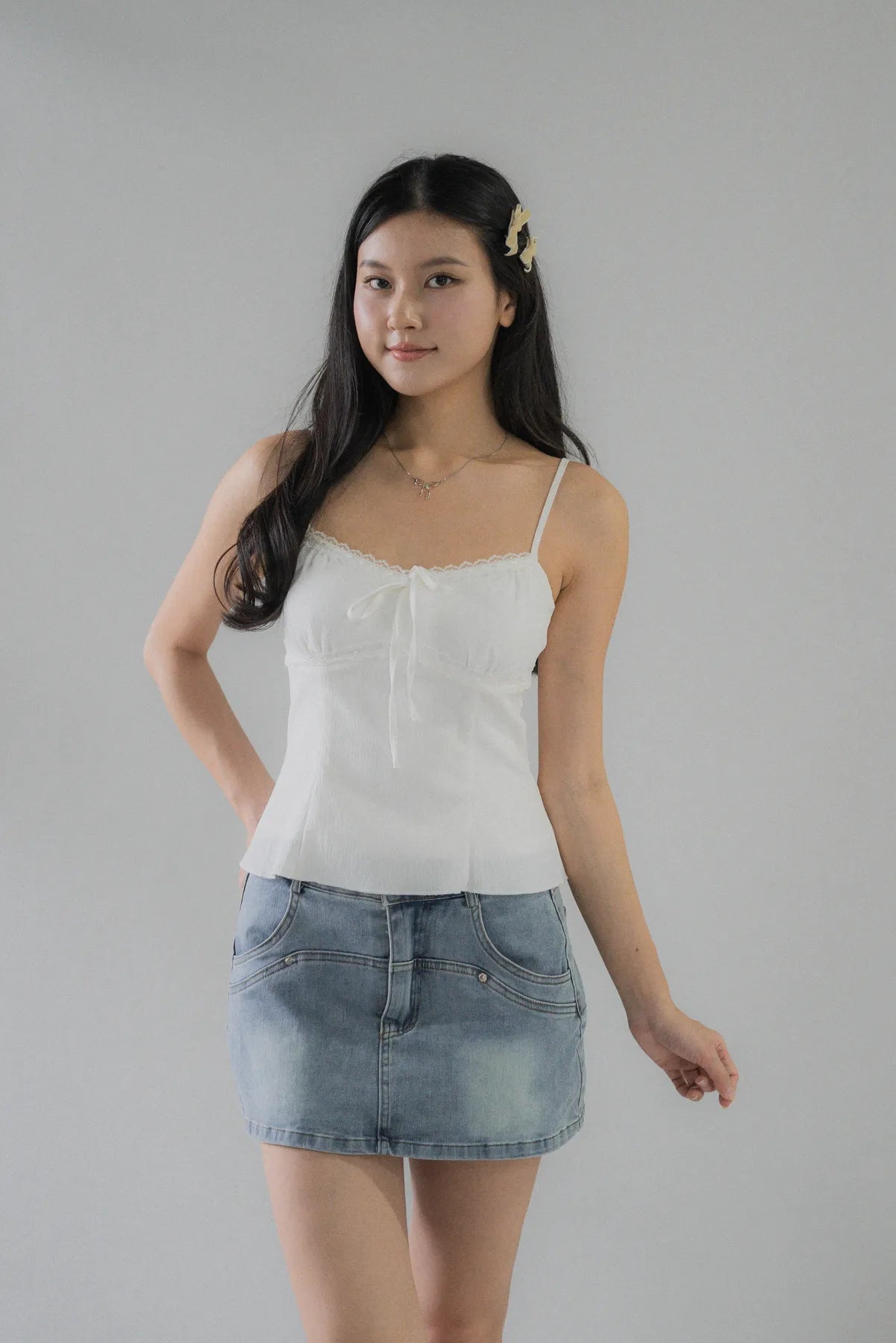 Christine Lace Ribbon Padded Tank Top