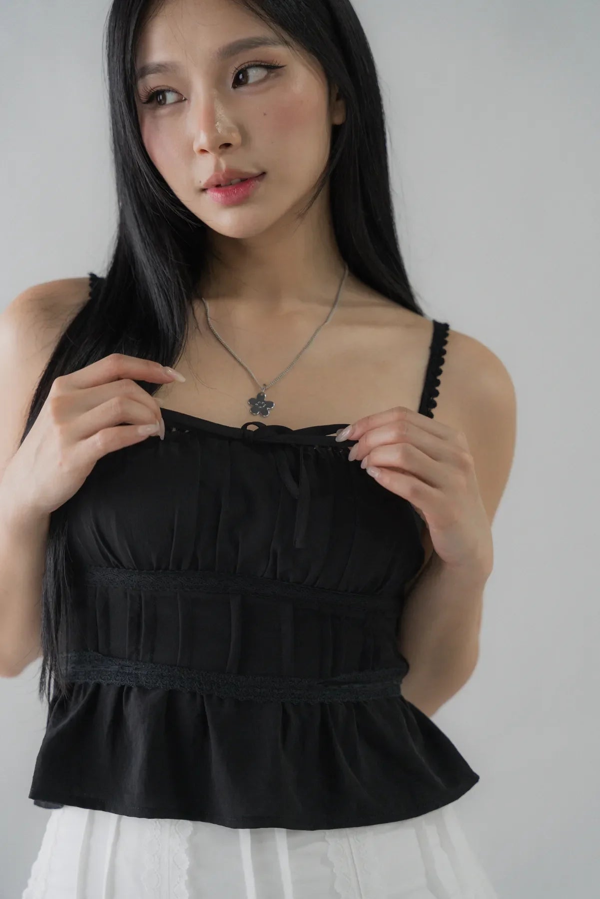 Ellie Ribbon Pintuck Padded Babydoll Top