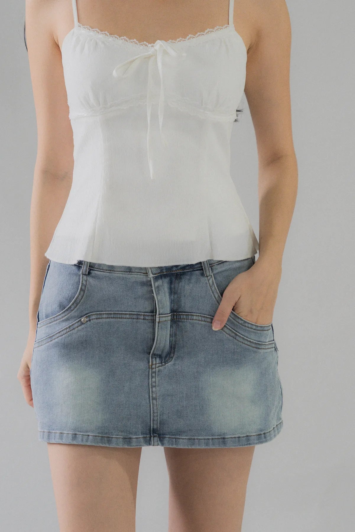 Christine Lace Ribbon Padded Tank Top