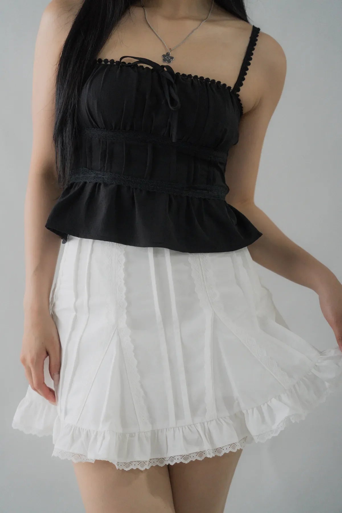 Ellie Ribbon Pintuck Padded Babydoll Top