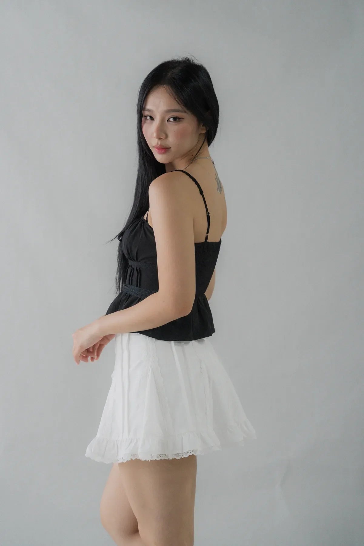 Ellie Ribbon Pintuck Padded Babydoll Top