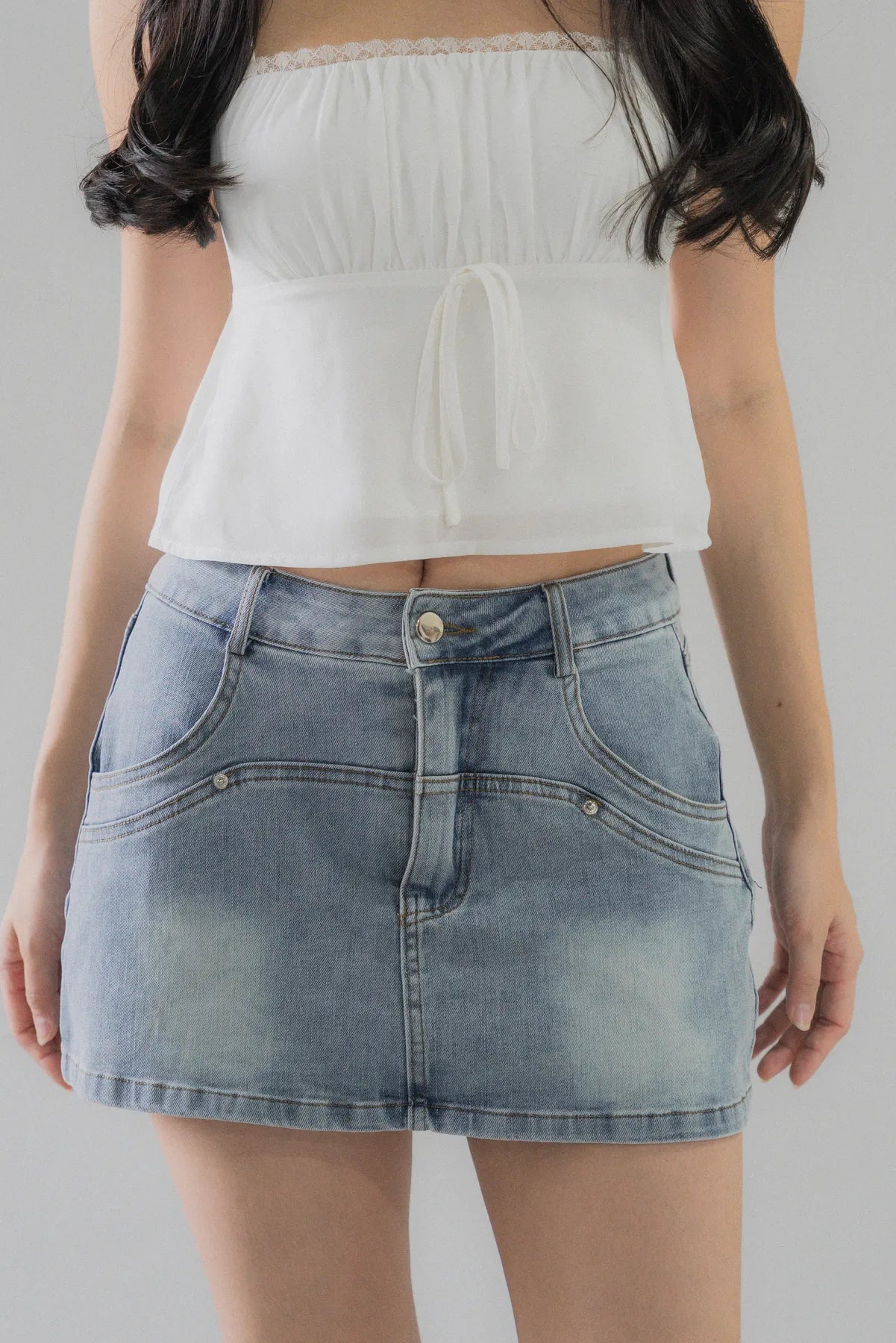 Miki Structured Denim Mini Skorts