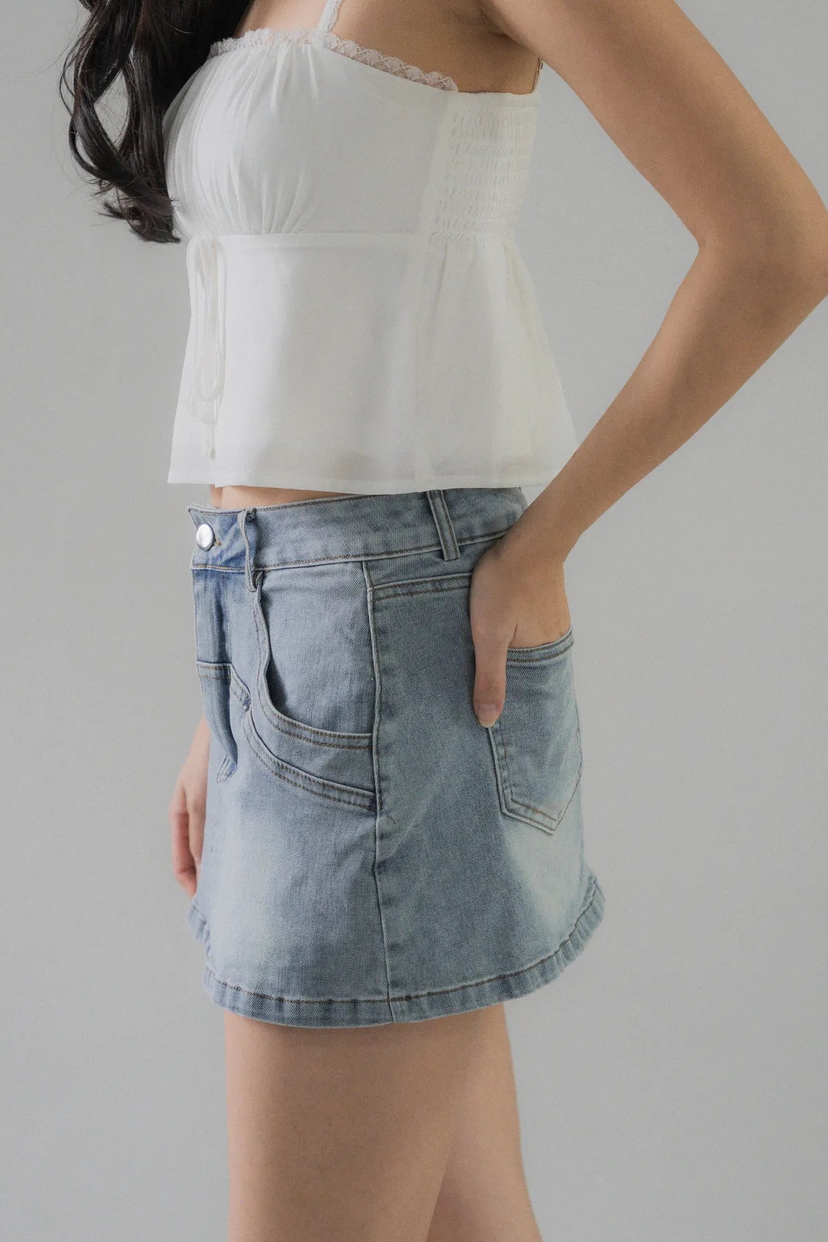 Miki Structured Denim Mini Skorts