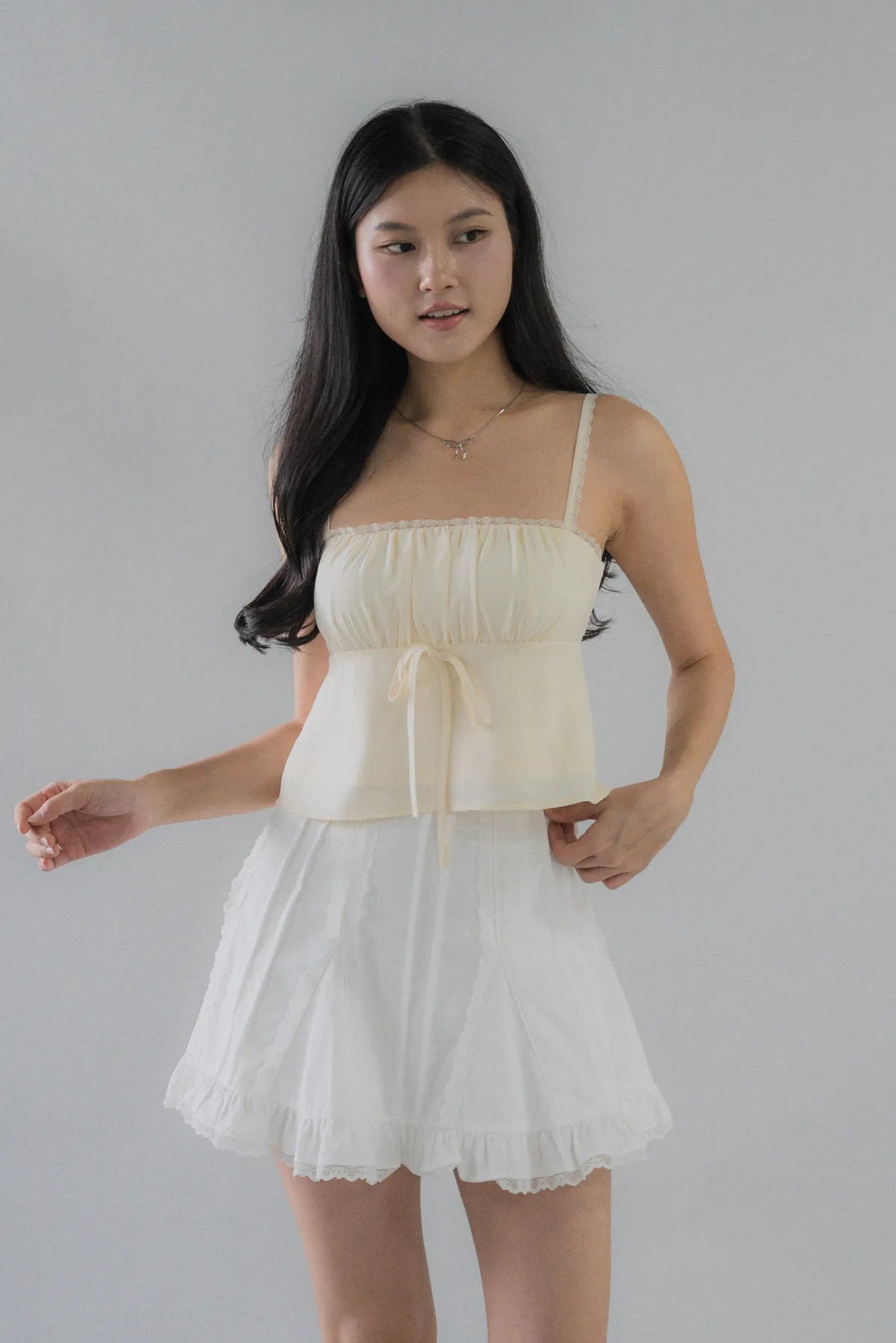 Kiara Lace Trim Ribbon Padded Babydoll Top