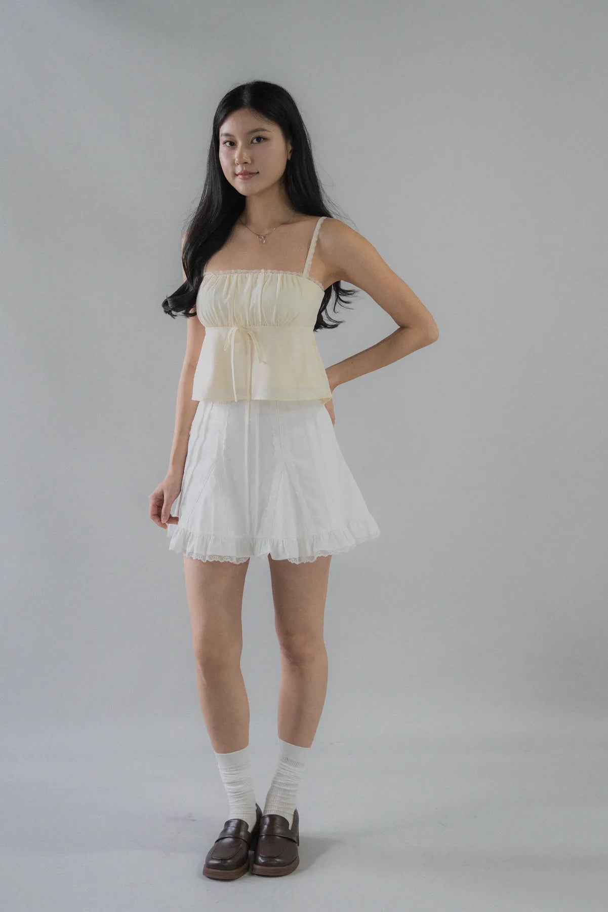 Kiara Lace Trim Ribbon Padded Babydoll Top